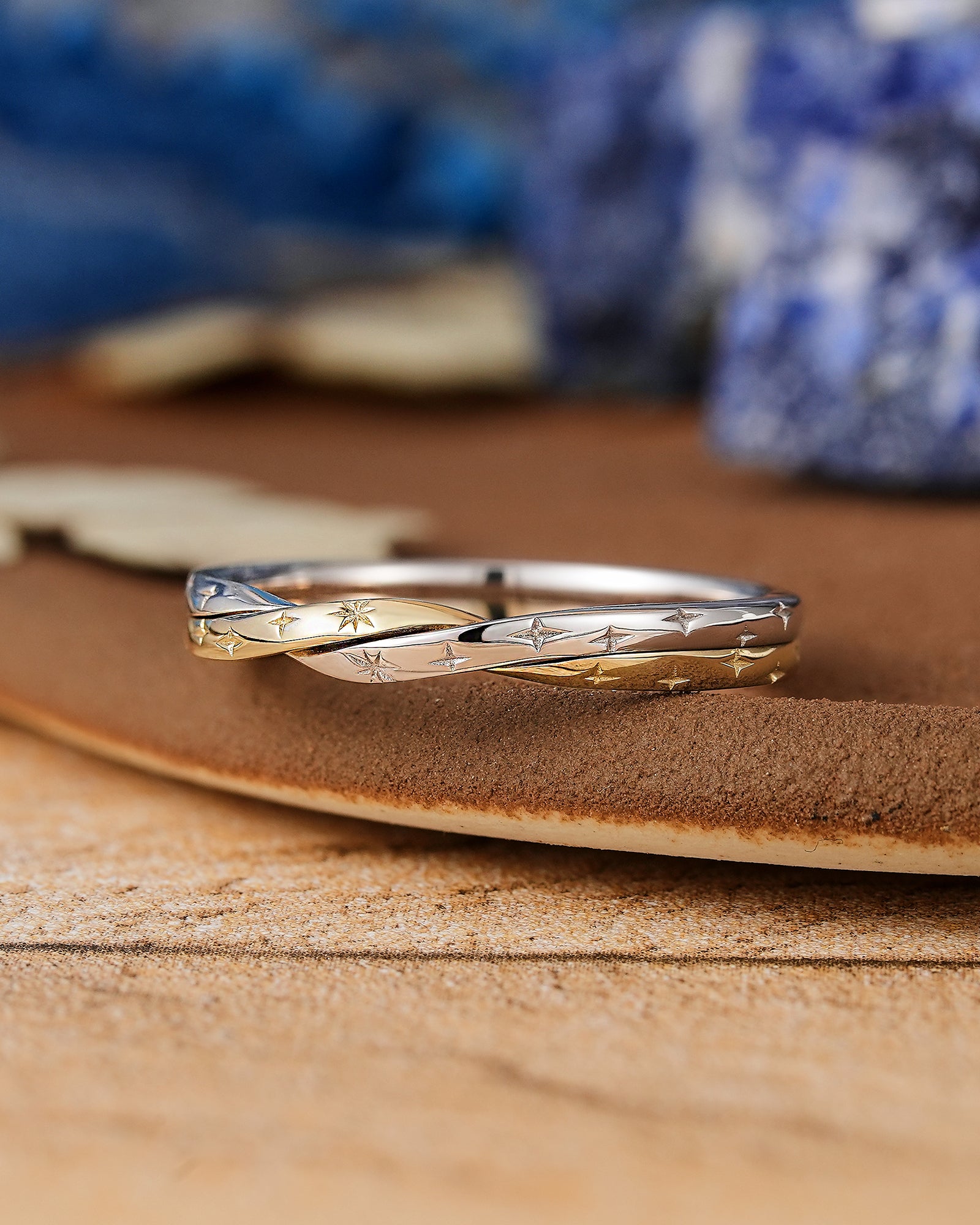 Elegant Twisted Two Tone Starry Night Wedding Band - LCCjewelry