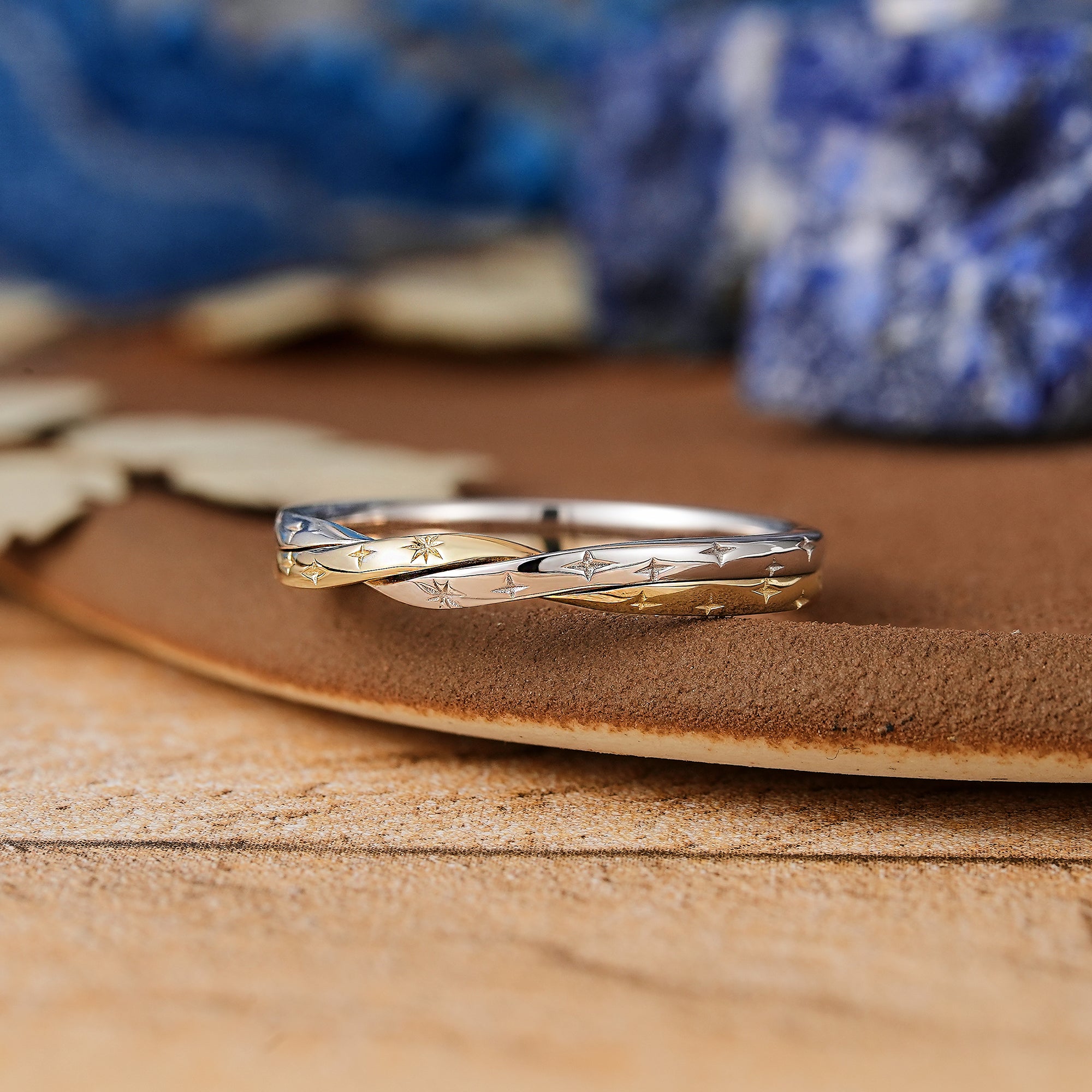Elegant Twisted Two Tone Starry Night Wedding Band - LCCjewelry