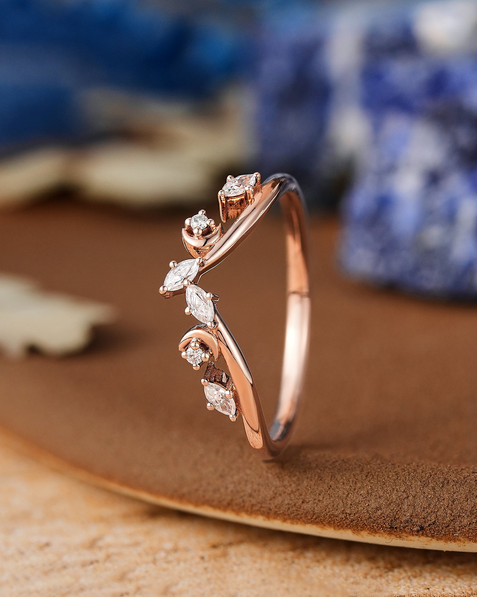 Moon Inspired Design Yellow Gold Curved Wedding Band - LCCjewelry