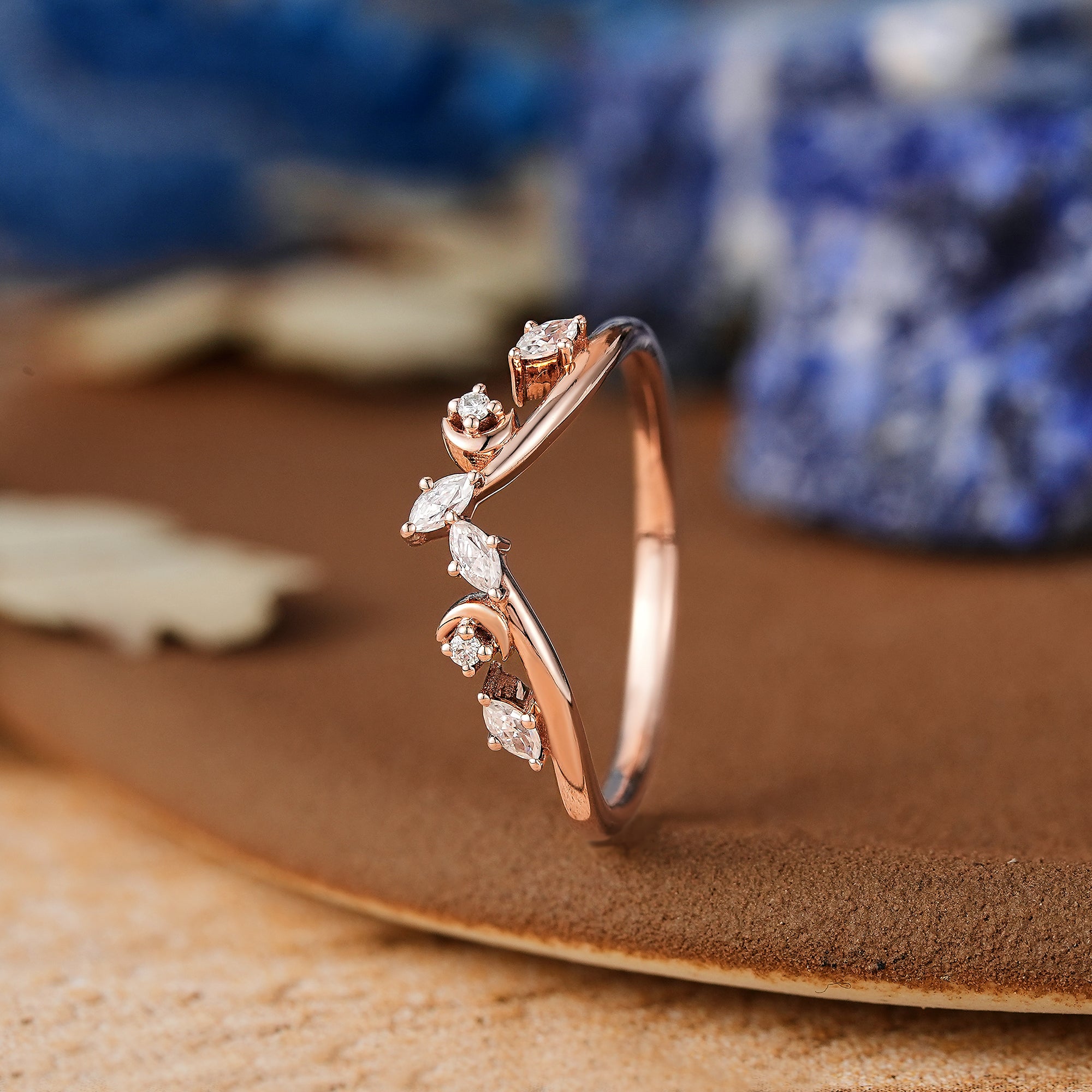 Moon Inspired Design Yellow Gold Curved Wedding Band - LCCjewelry