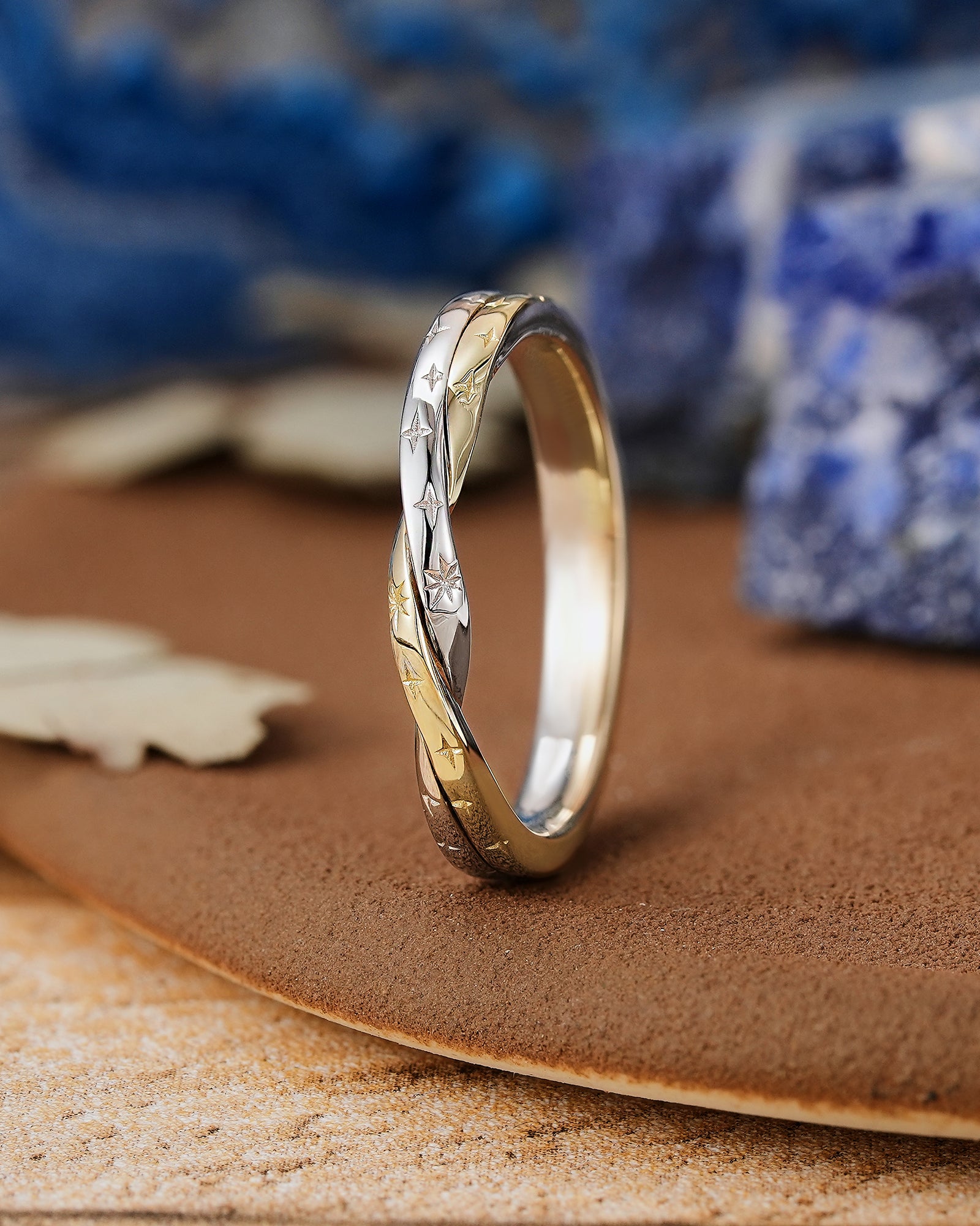Elegant Twisted Two Tone Starry Night Wedding Band - LCCjewelry