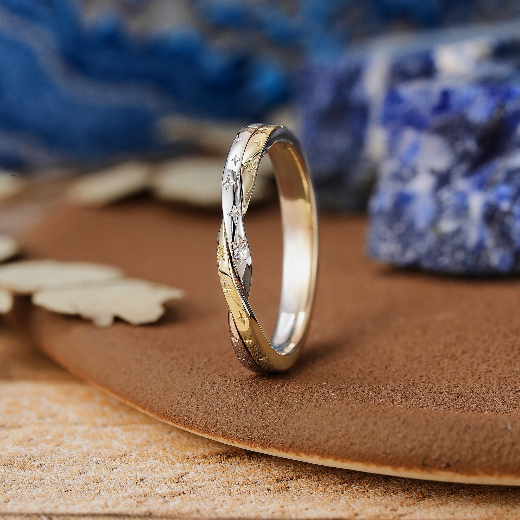 Elegant Twisted Two Tone Starry Night Wedding Band - LCCjewelry
