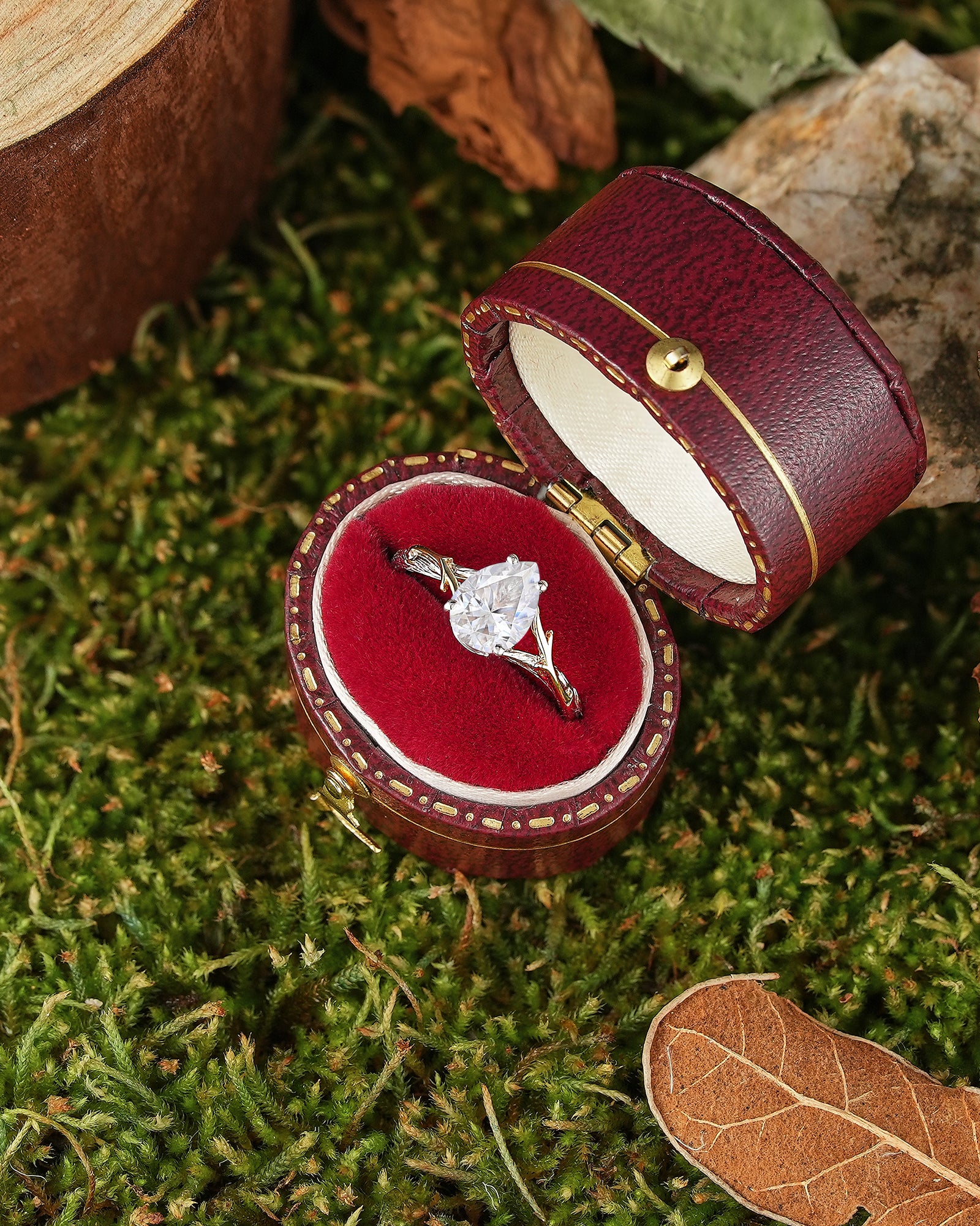 Pear Cut Branch & Bark Engagement Ring - Two Tone Design - LCCjewelry