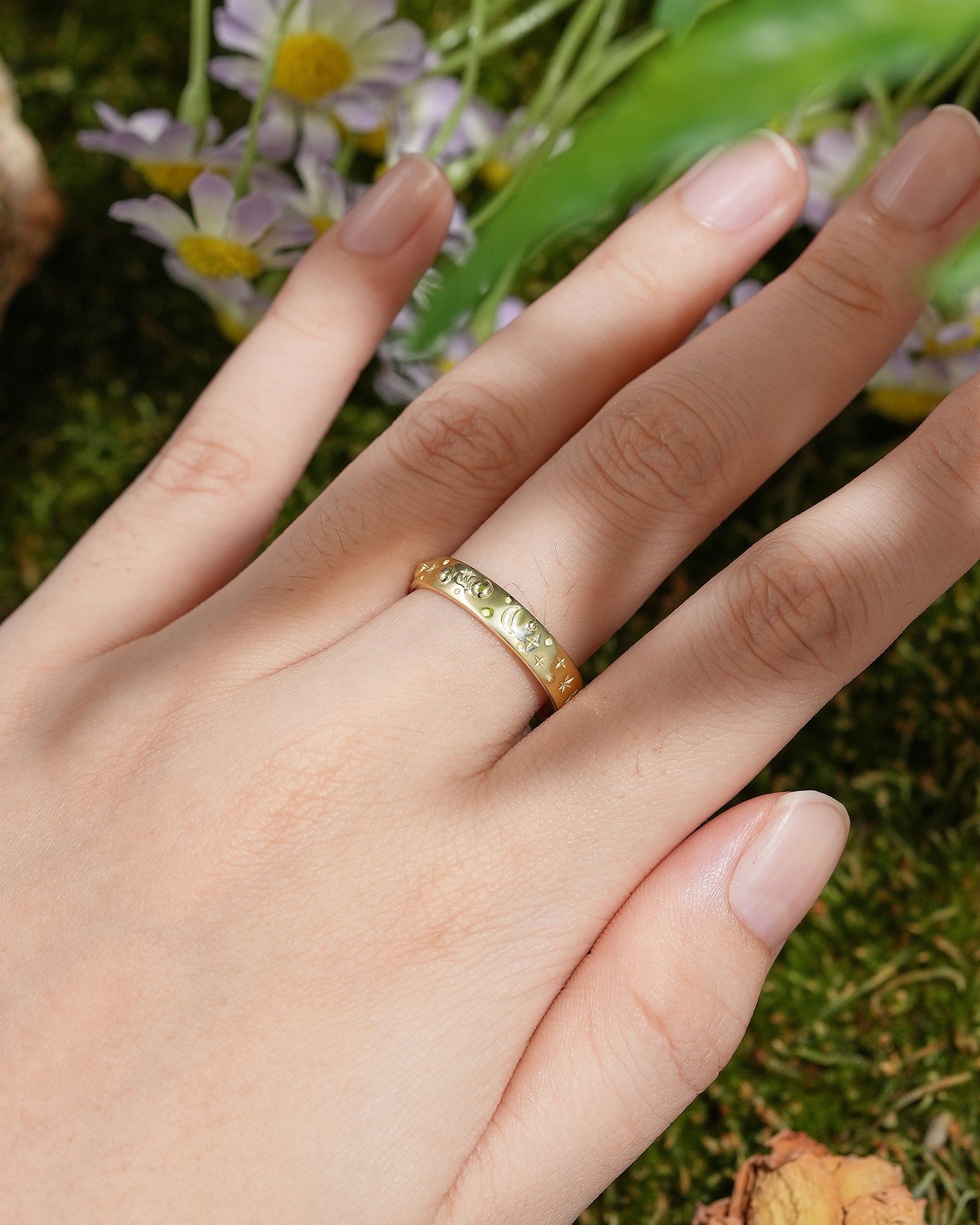 Romantic Celestial rings Star Design Yellow Gold Wedding Band - LCCjewelry