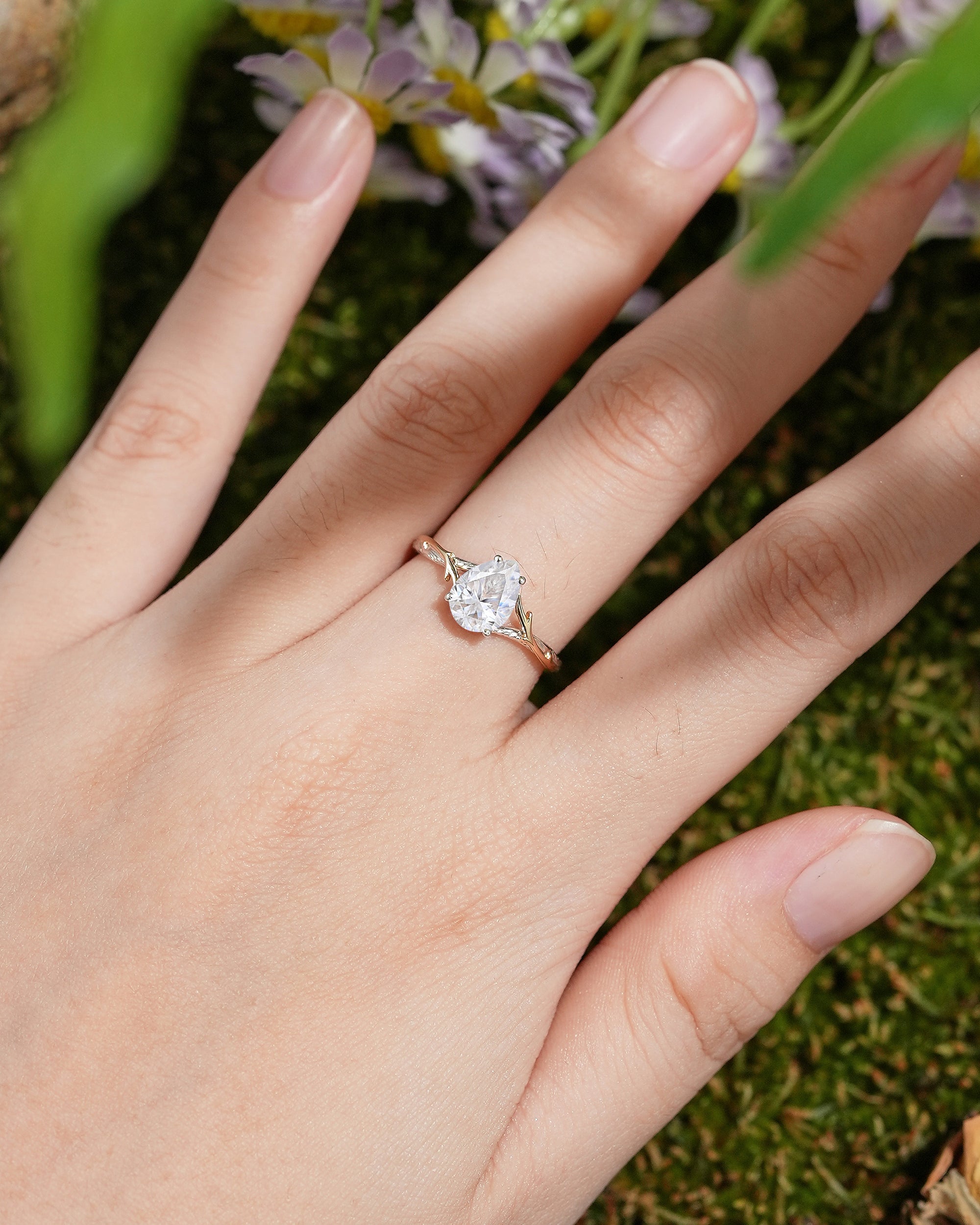 Pear Cut Branch & Bark Engagement Ring - Two Tone Design - LCCjewelry