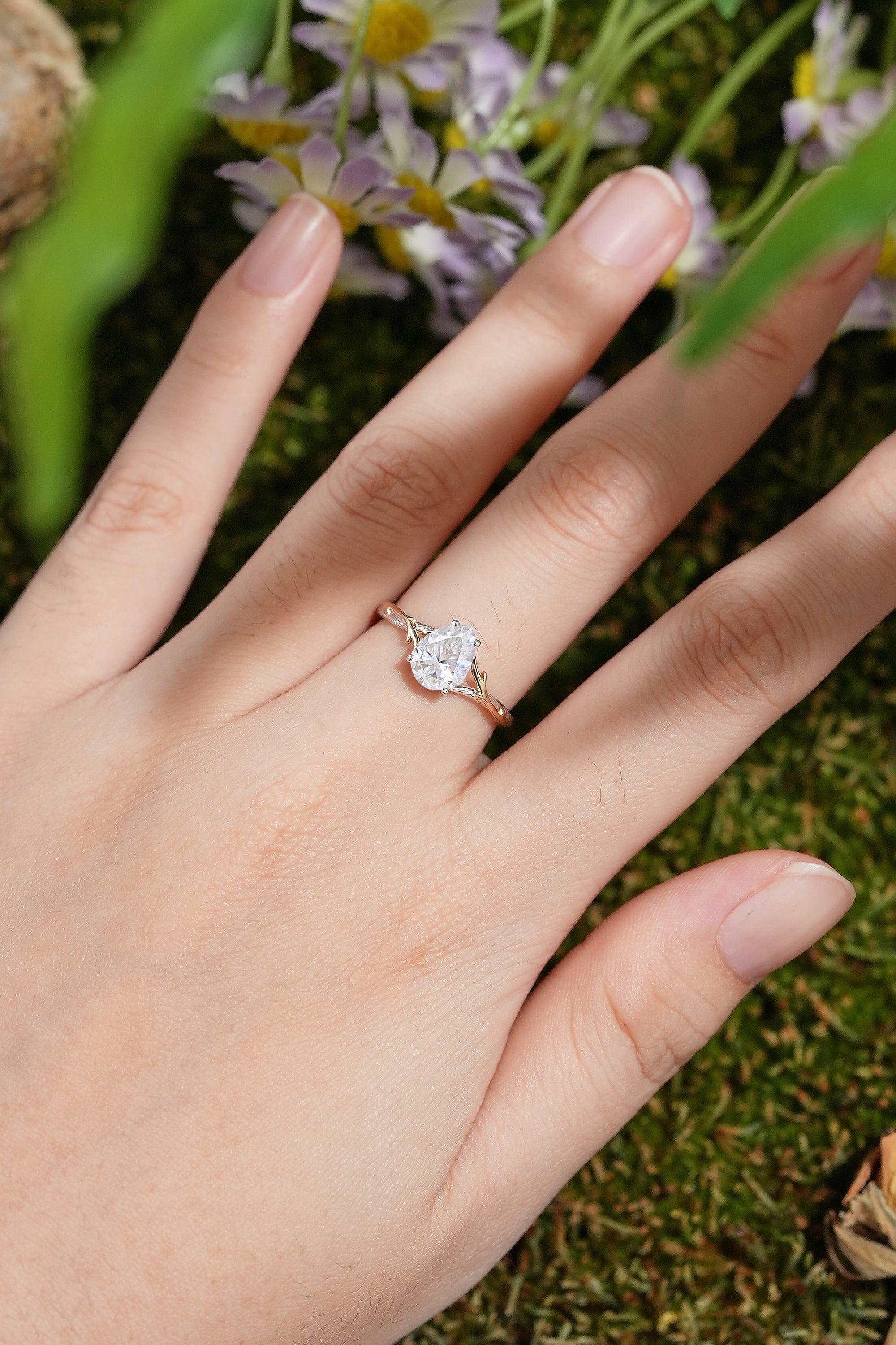 Pear Cut Branch & Bark Engagement Ring - Two Tone Design - LCCjewelry