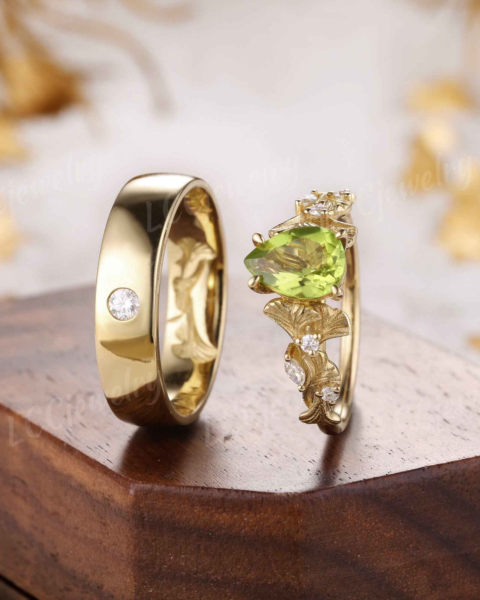 Leaf Inspired | 2pcs Ginkgo Leaf Design Couple Rings Set