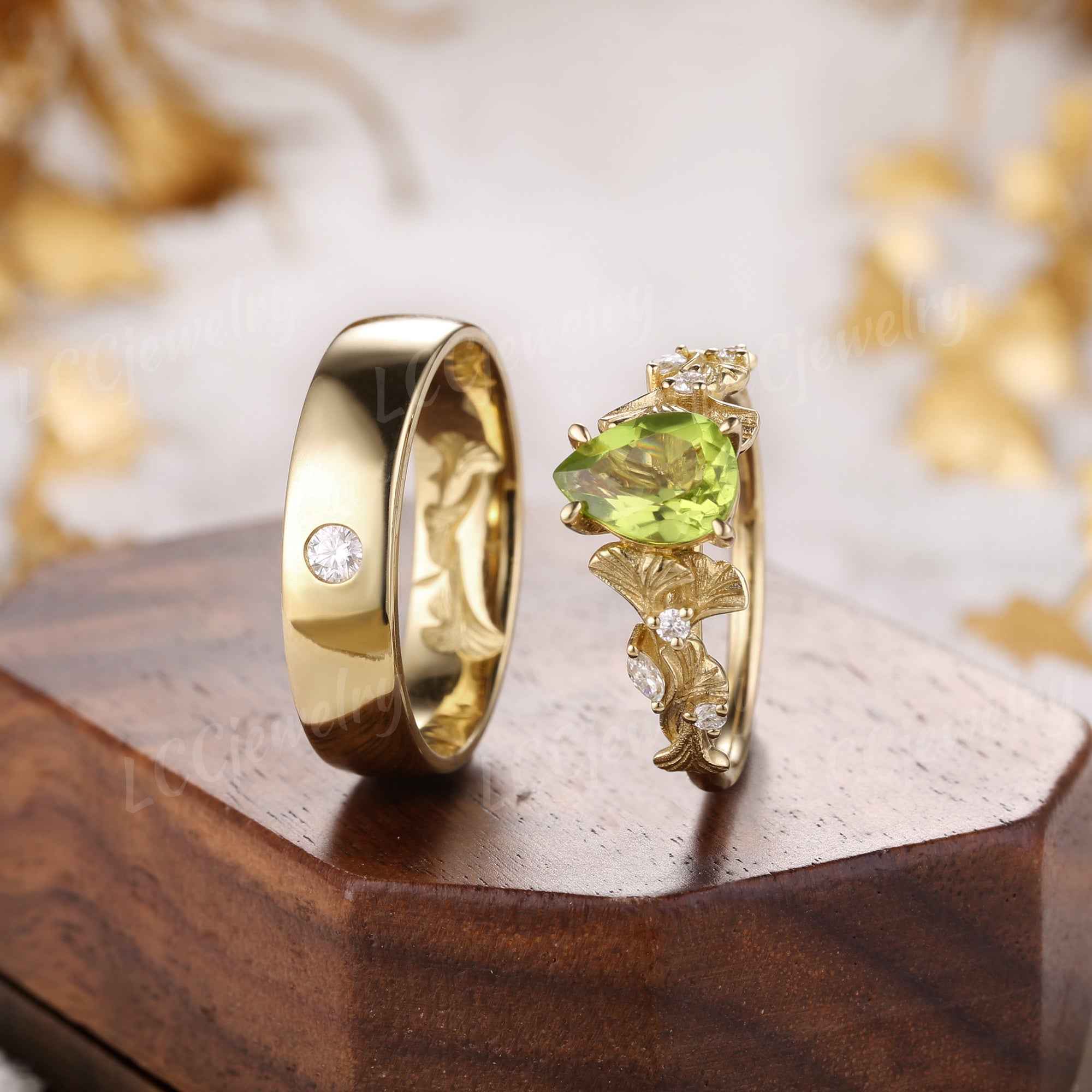 Leaf Inspired | 2pcs Ginkgo Leaf Design Couple Rings Set