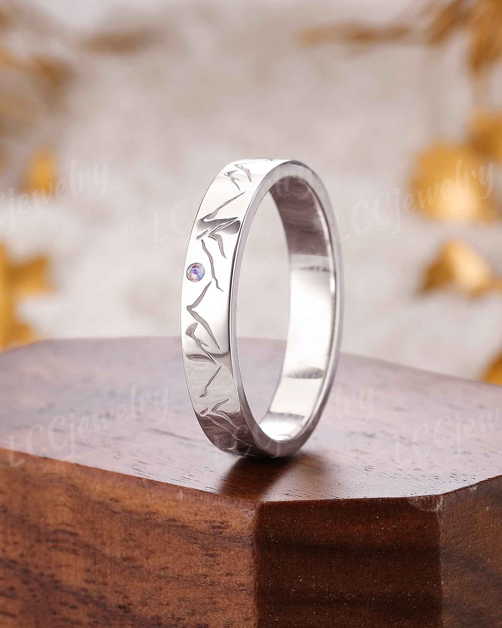 Mountain Inspired | Mountain Range Design Wedding Band Full Moon