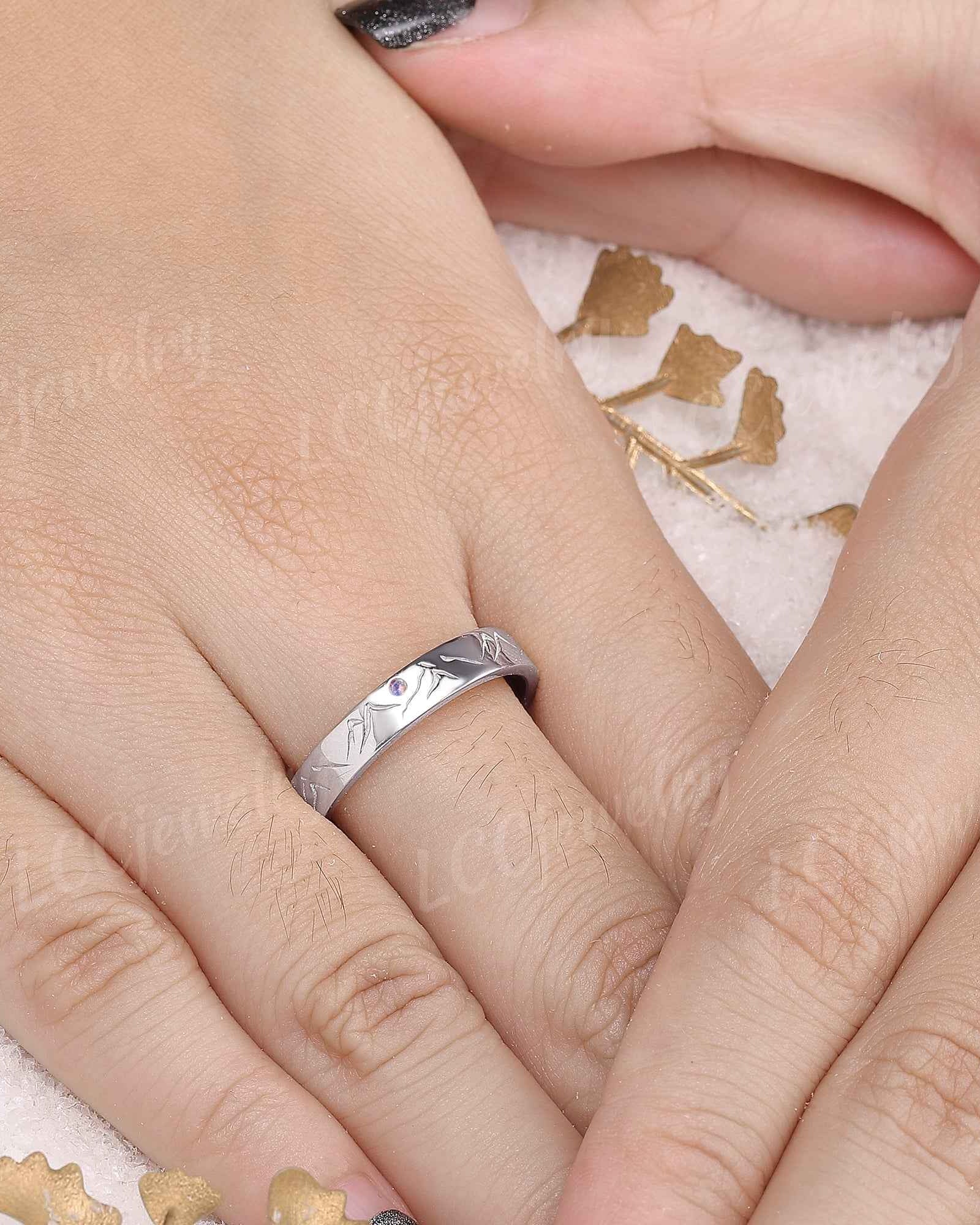 Mountain Inspired | Mountain Range Design Wedding Band Full Moon