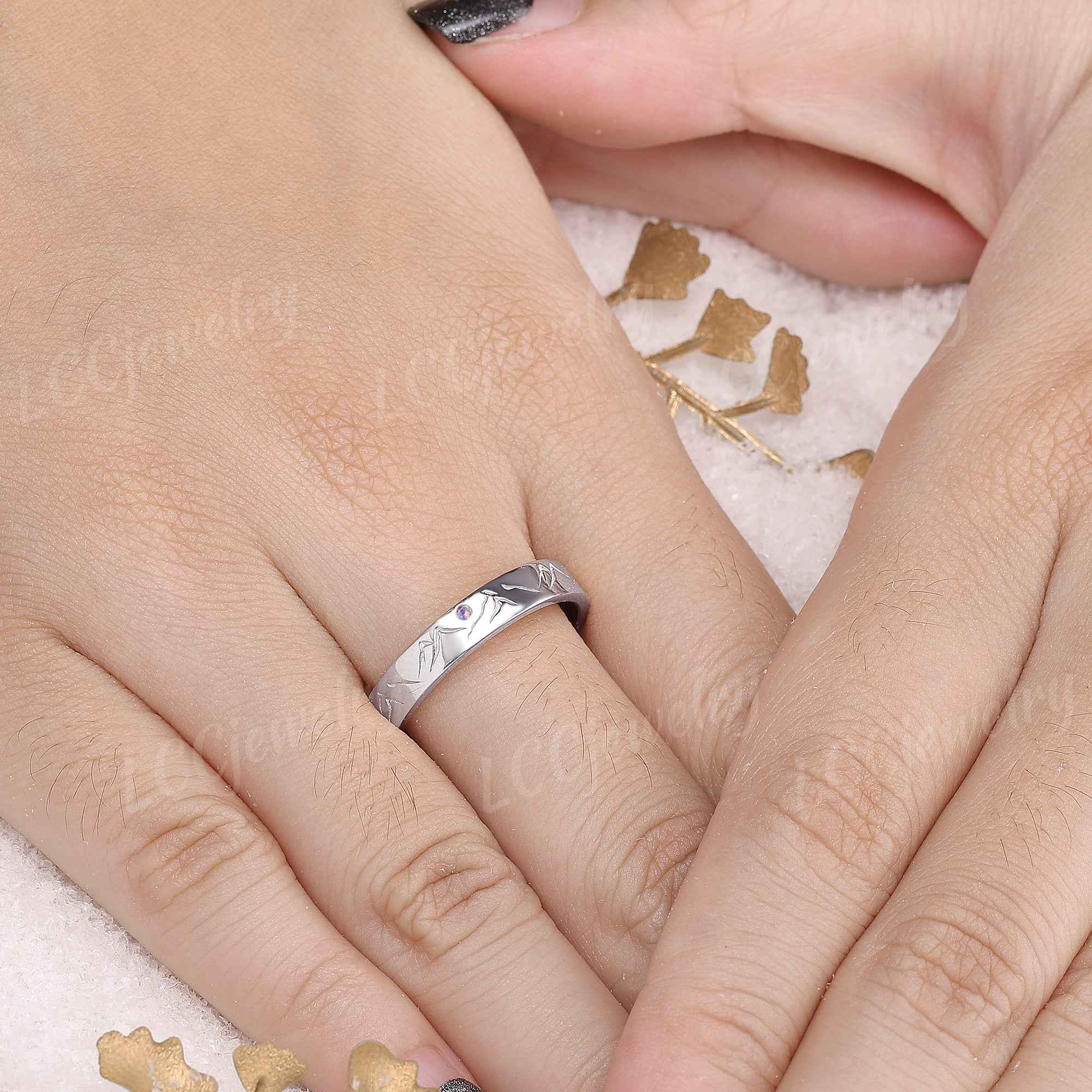 Mountain Inspired | Mountain Range Design Wedding Band Full Moon