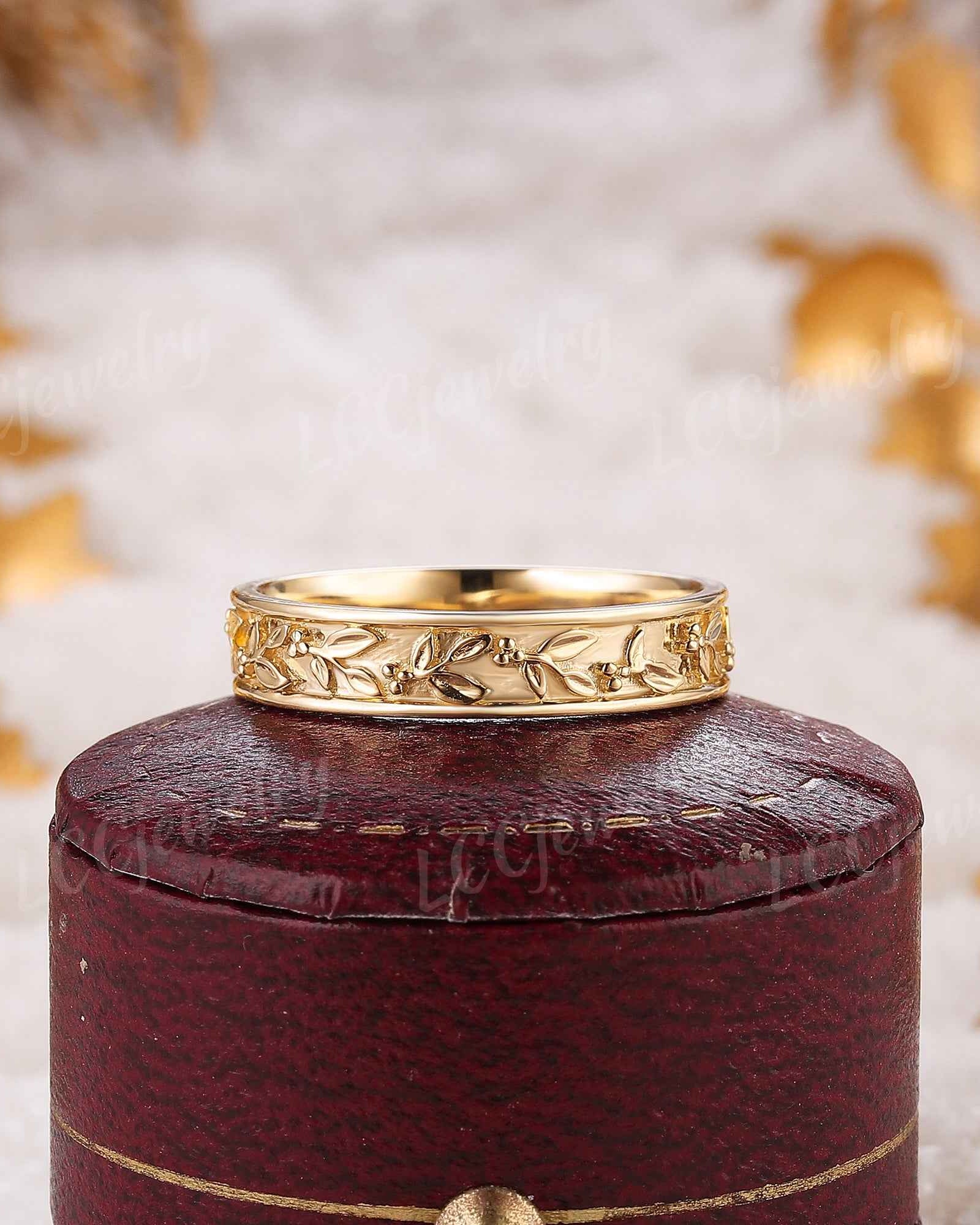 Leaf Inspired | 4mm Olive Leaf Wedding Band Olive Fruit Wedding Ring