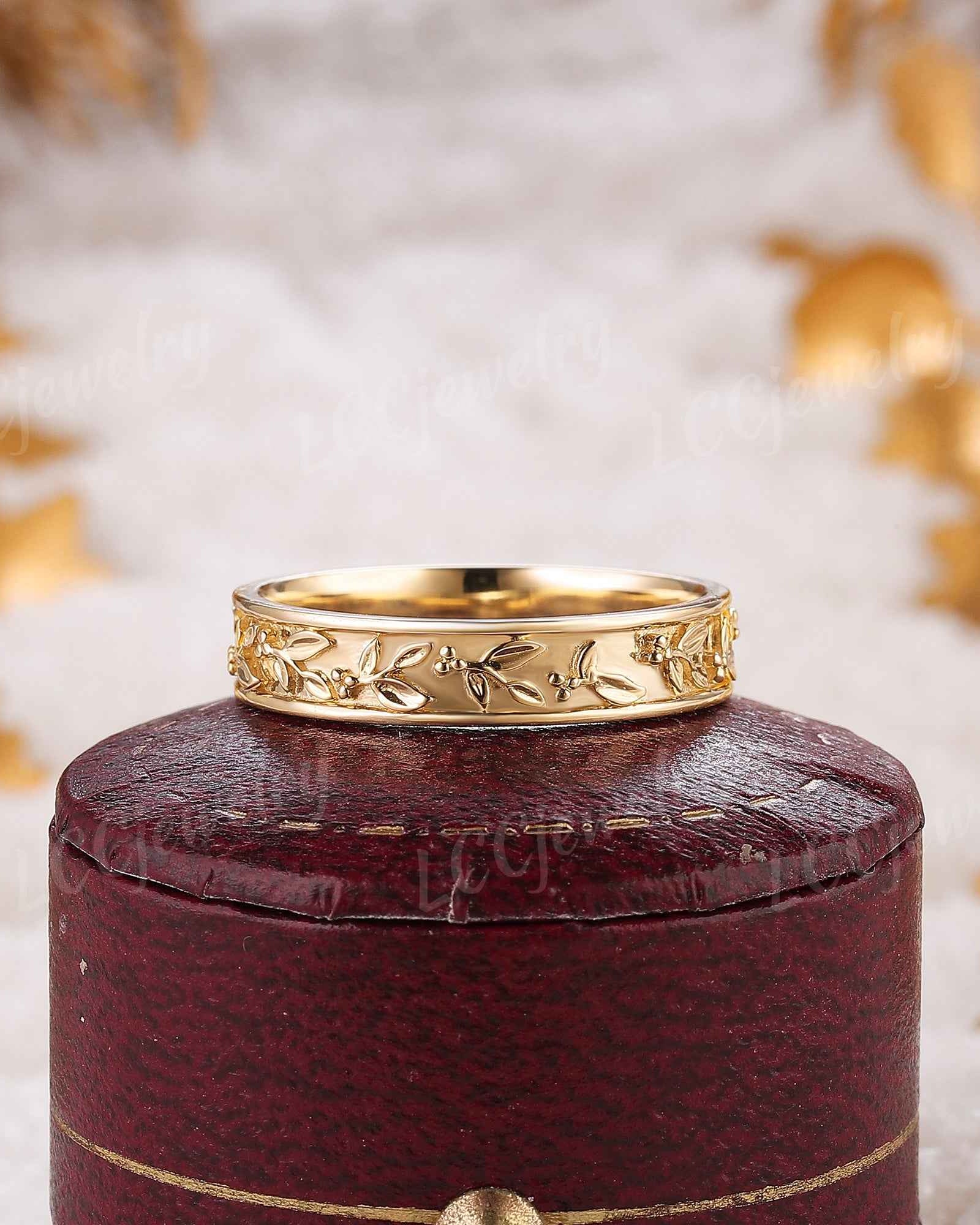 Leaf Inspired | 4mm Olive Leaf Wedding Band Olive Fruit Wedding Ring