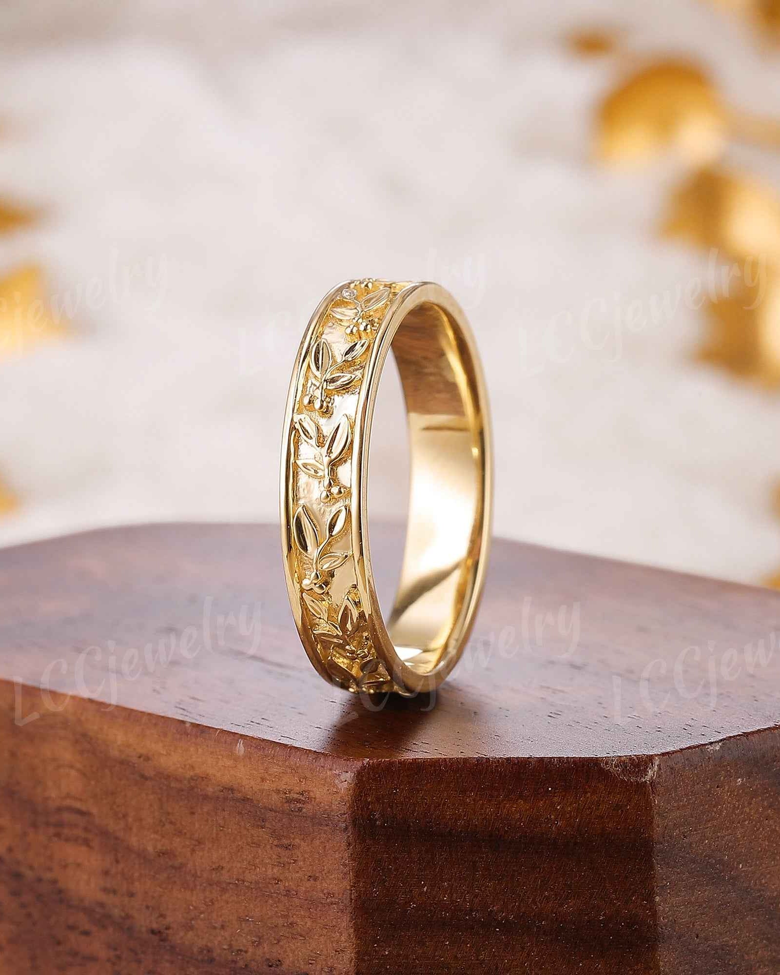 Leaf Inspired | 4mm Olive Leaf Wedding Band Olive Fruit Wedding Ring