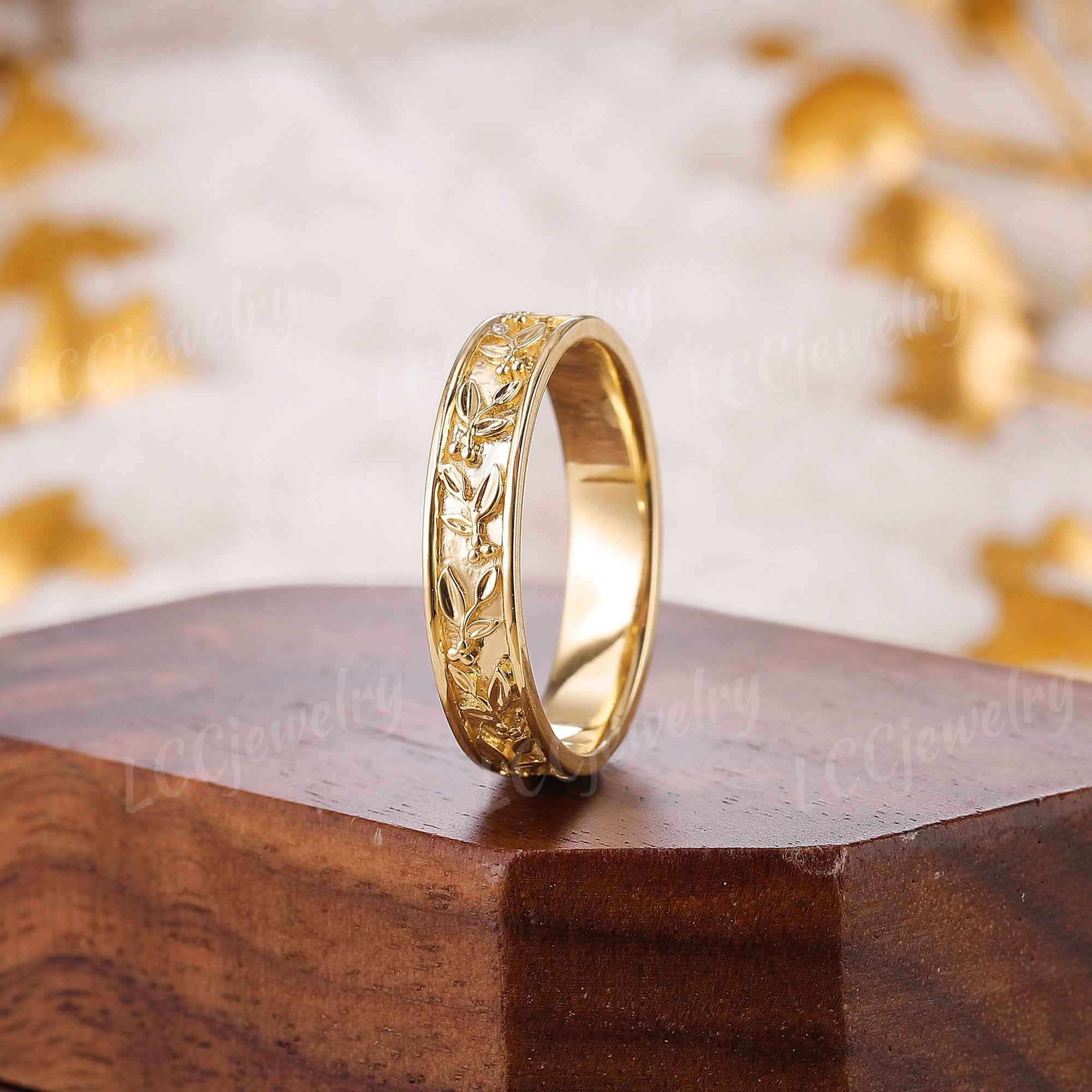 Leaf Inspired | 4mm Olive Leaf Wedding Band Olive Fruit Wedding Ring