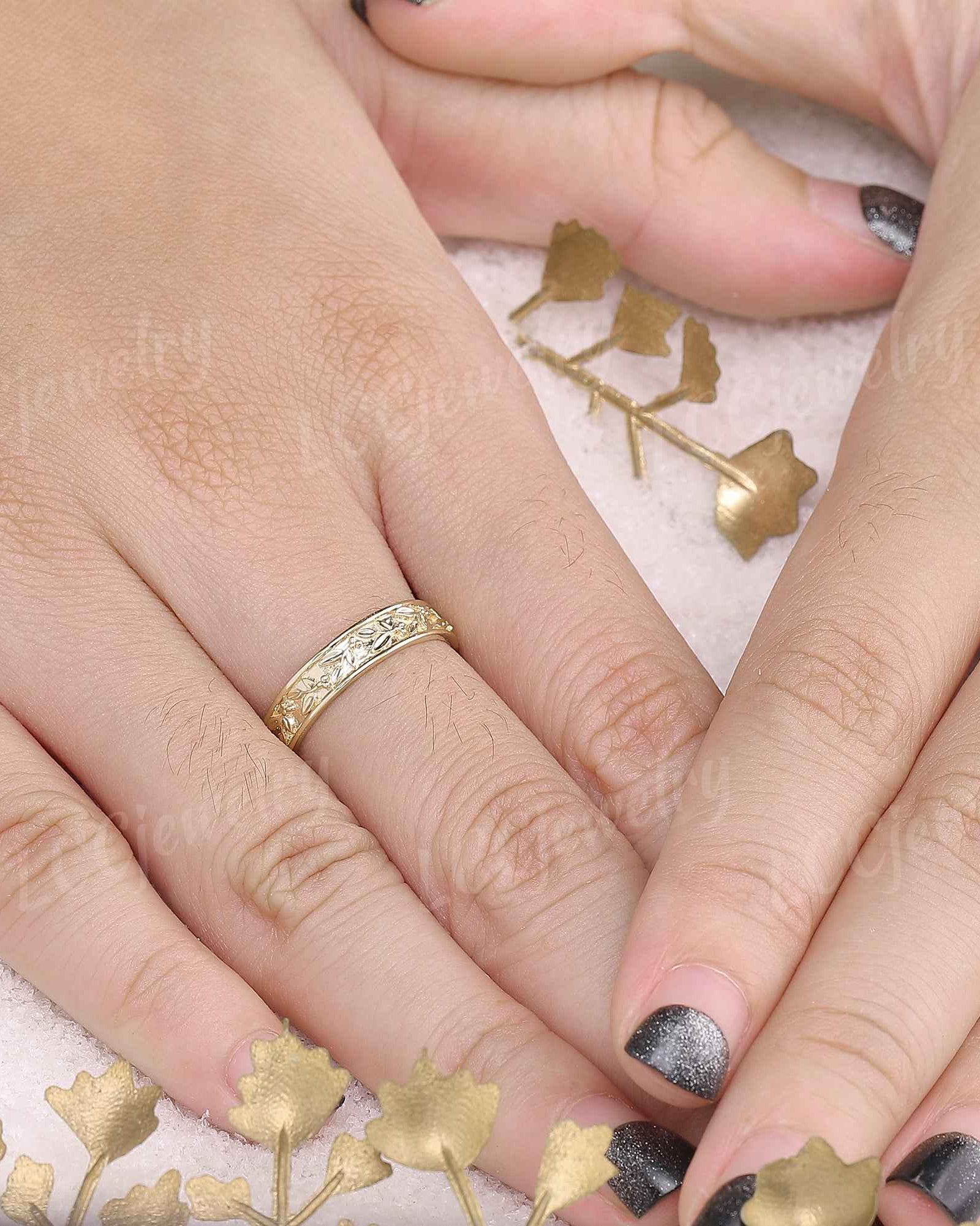 Leaf Inspired | 4mm Olive Leaf Wedding Band Olive Fruit Wedding Ring