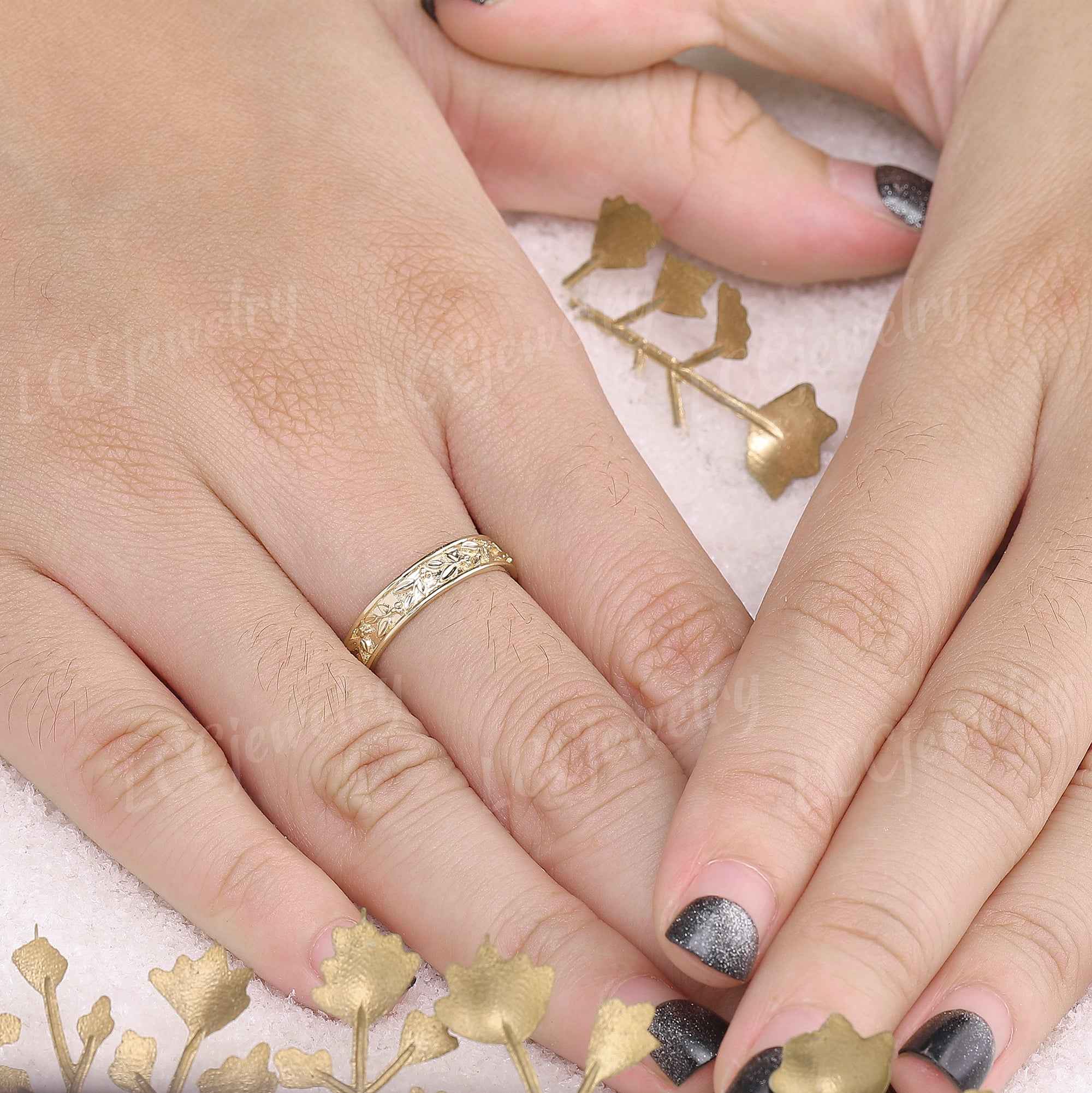 Leaf Inspired | 4mm Olive Leaf Wedding Band Olive Fruit Wedding Ring