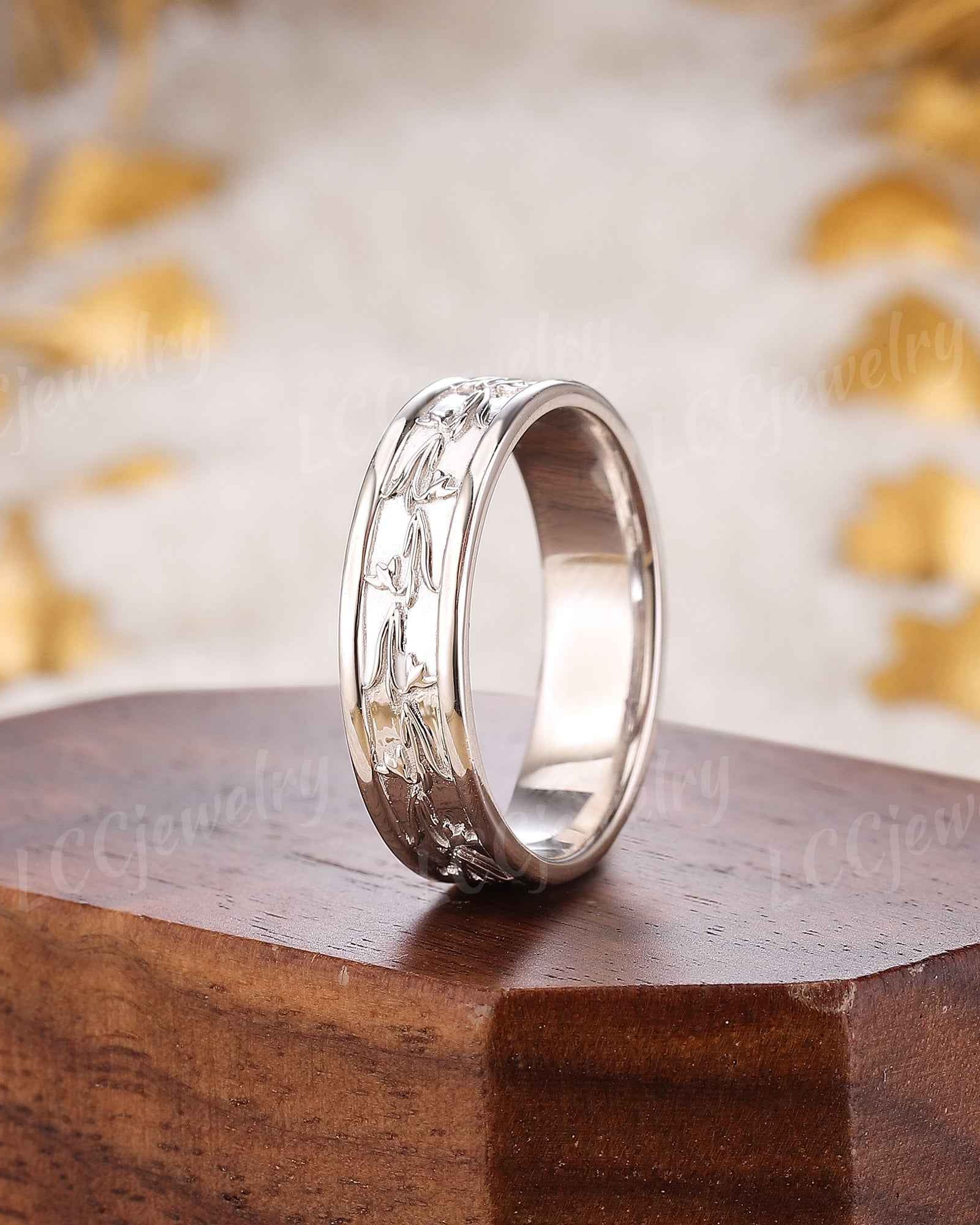 Floral Inspired | Snowdrop Design Wedding Band January Birth Flower