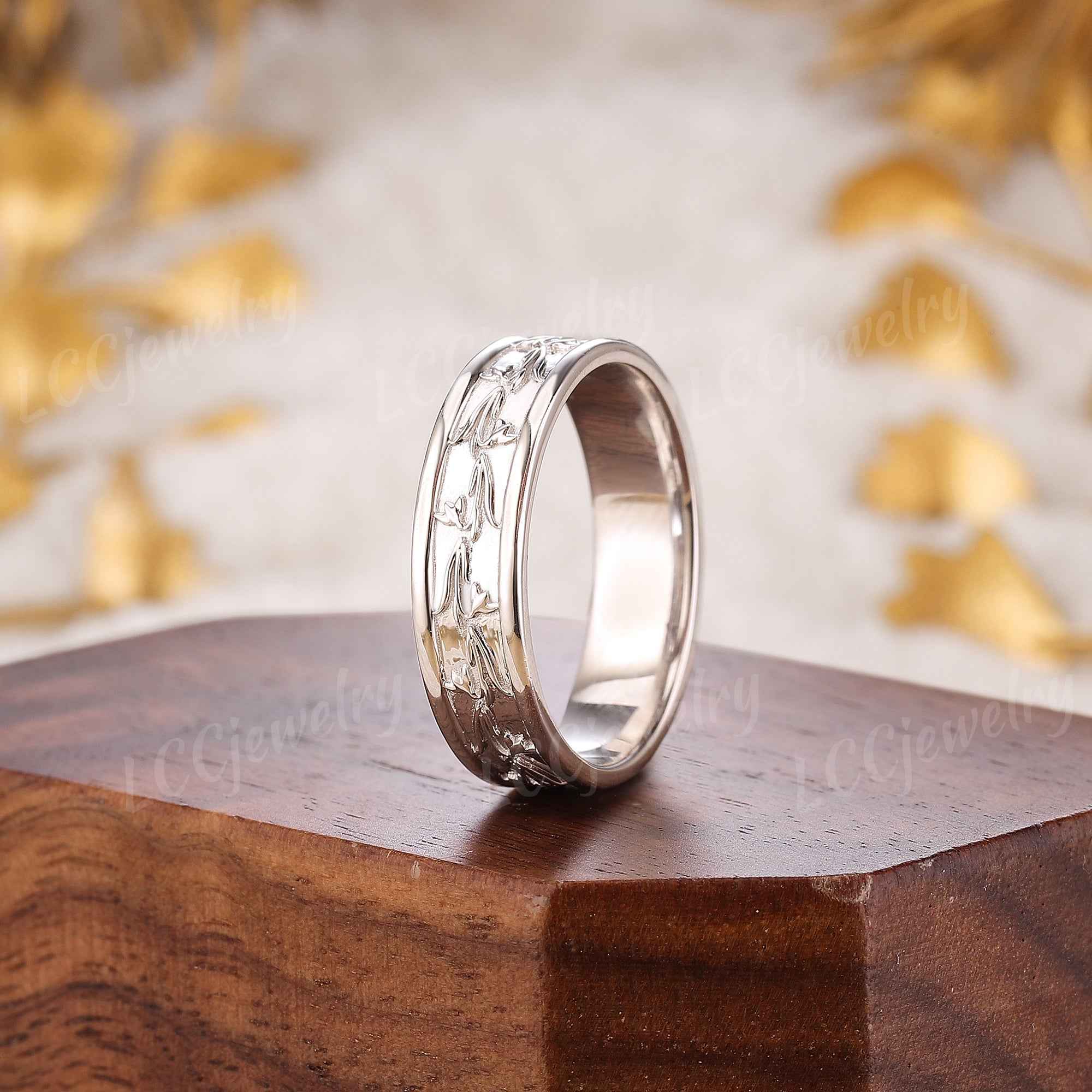 Floral Inspired | Snowdrop Design Wedding Band January Birth Flower