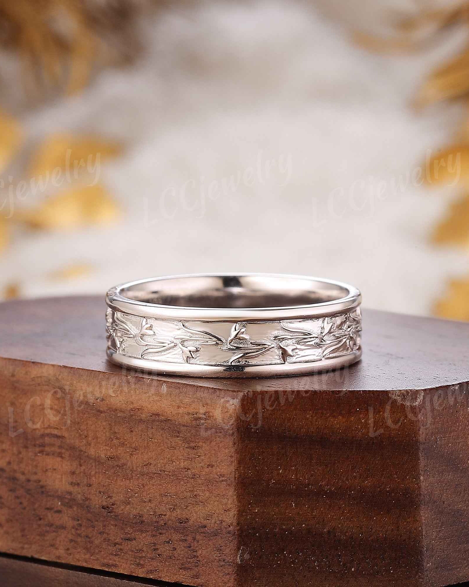Floral Inspired | Snowdrop Design Wedding Band January Birth Flower