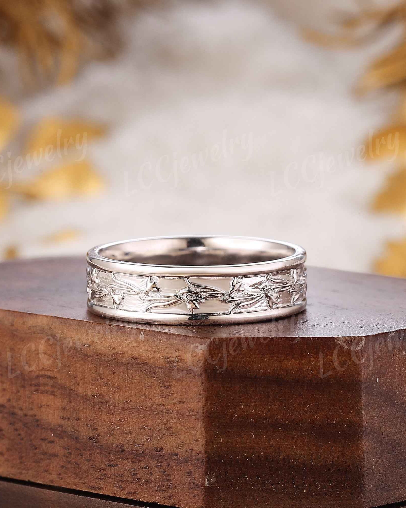 Floral Inspired | Snowdrop Design Wedding Band January Birth Flower