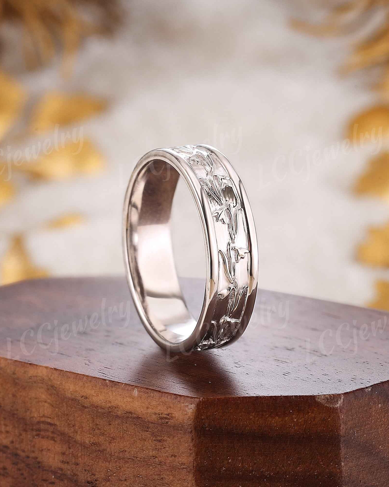 Floral Inspired | Snowdrop Design Wedding Band January Birth Flower