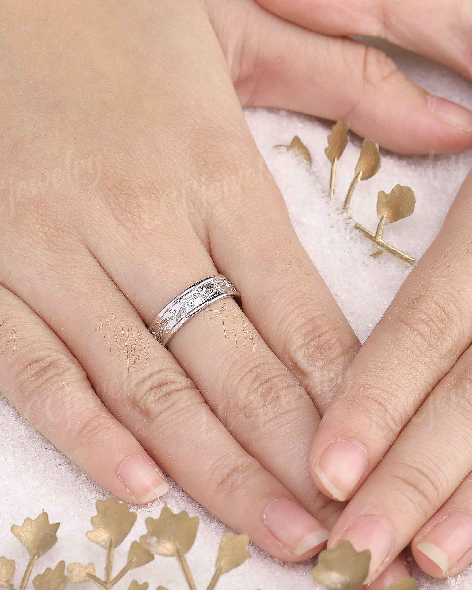 Floral Inspired | Snowdrop Design Wedding Band January Birth Flower
