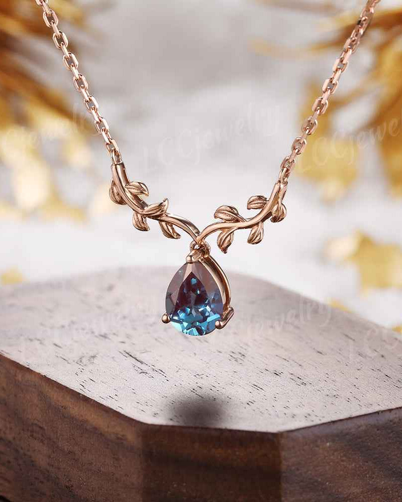 Leaf Inspired | Alexandrite Spring Leaf v Pendant Women Necklace
