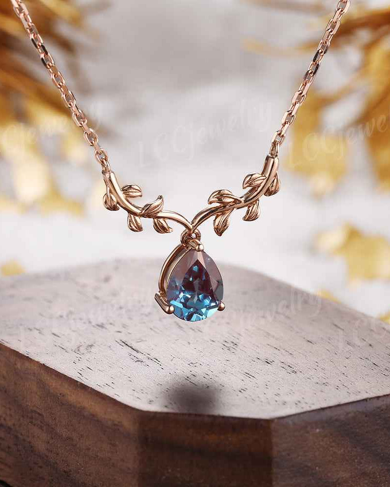 Leaf Inspired | Alexandrite Spring Leaf v Pendant Women Necklace