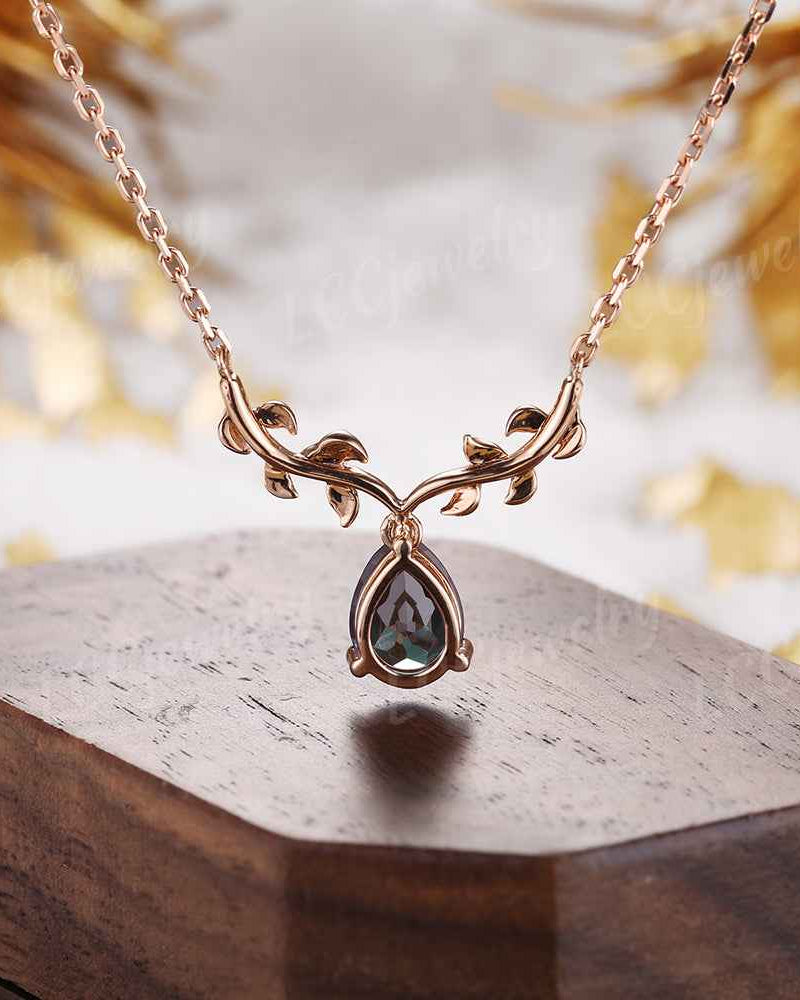 Leaf Inspired | Alexandrite Spring Leaf v Pendant Women Necklace
