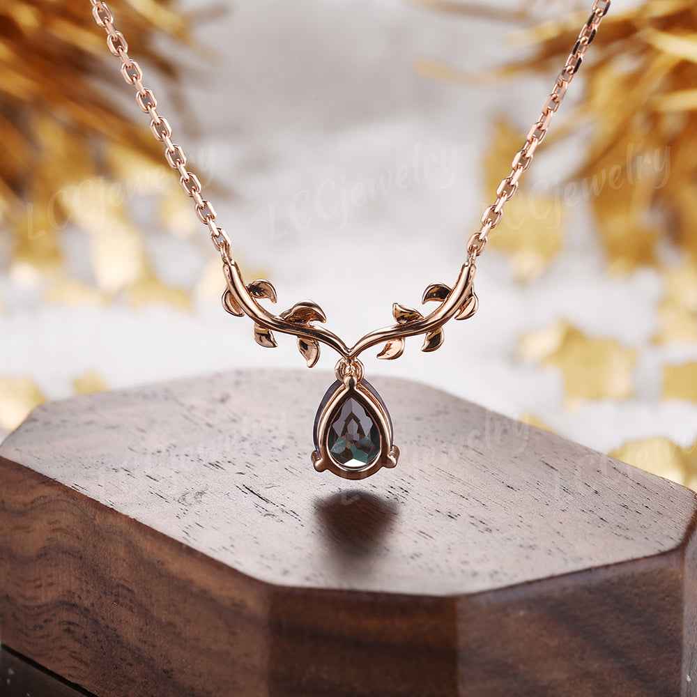 Leaf Inspired | Alexandrite Spring Leaf v Pendant Women Necklace