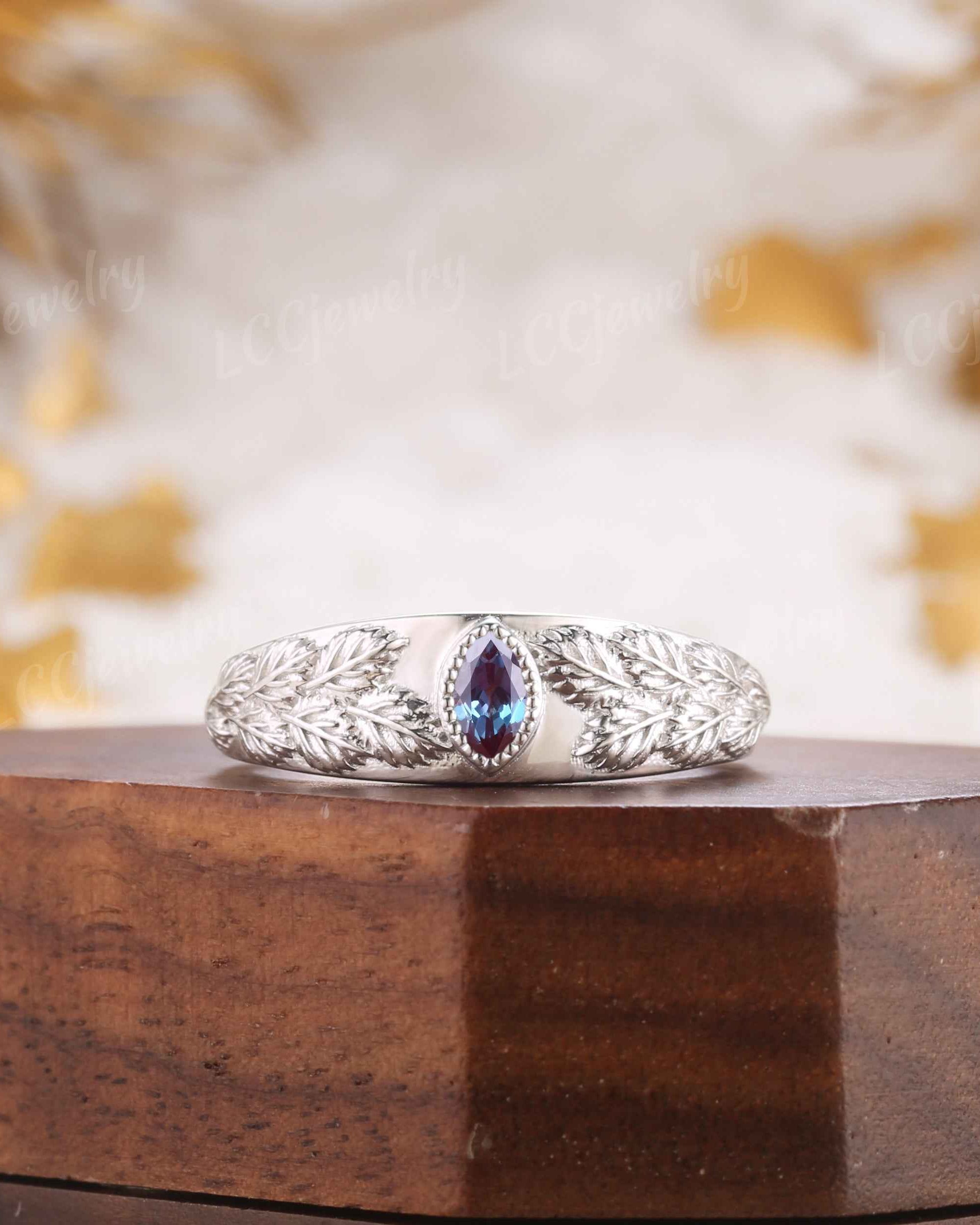 Leaf Inspired | Alexandrite Men's Wedding Signet Ring
