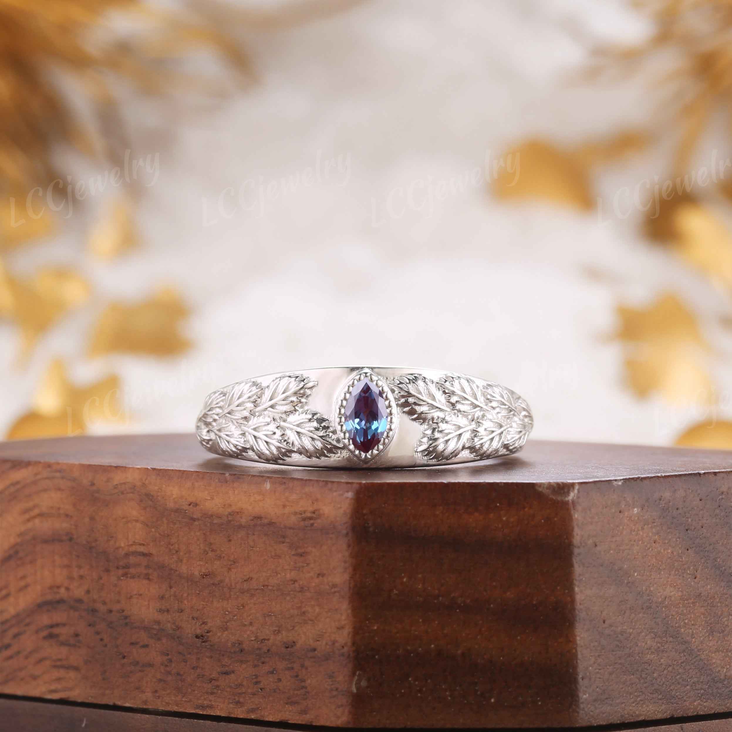 Leaf Inspired | Alexandrite Men's Wedding Signet Ring