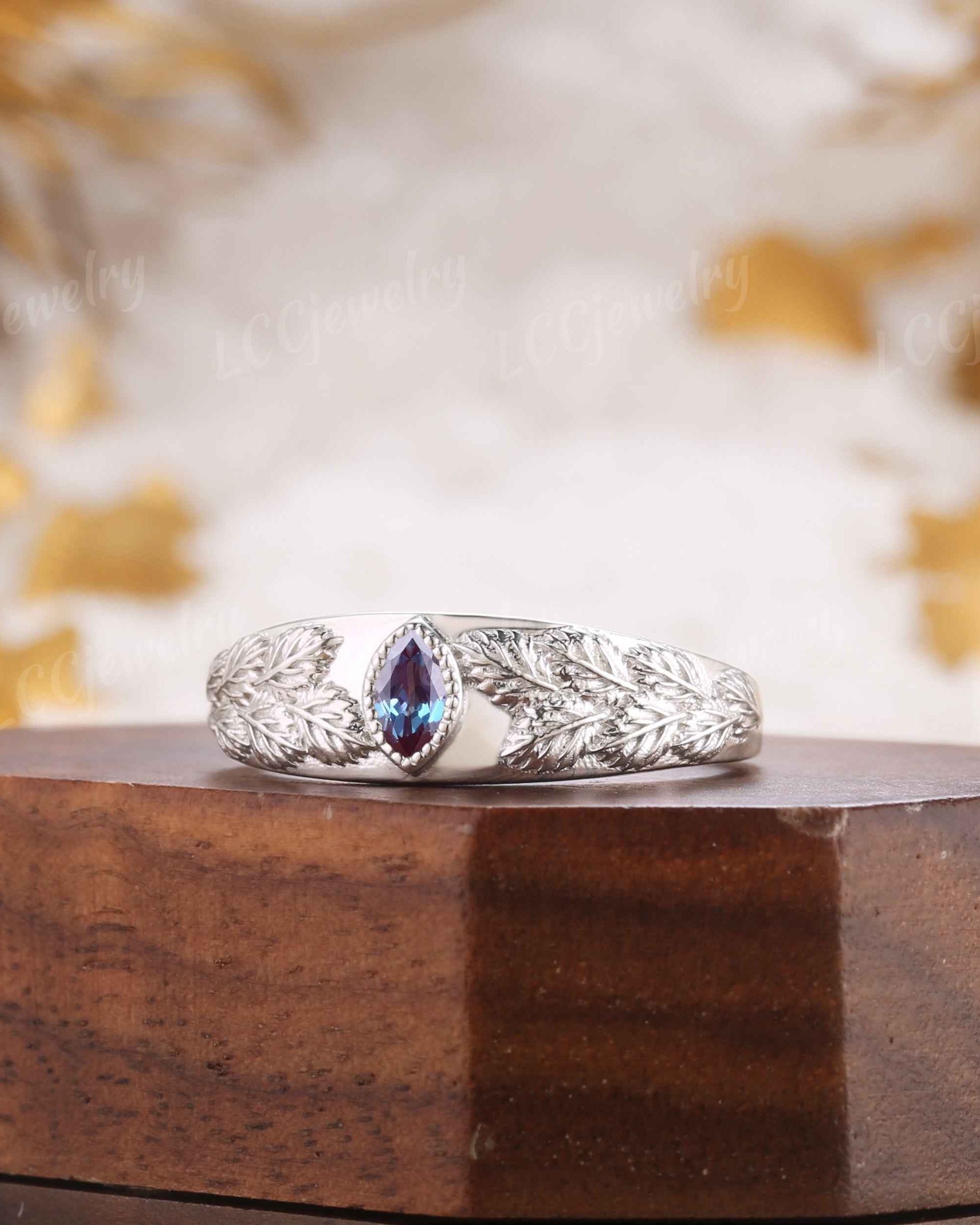 Leaf Inspired | Alexandrite Men's Wedding Signet Ring