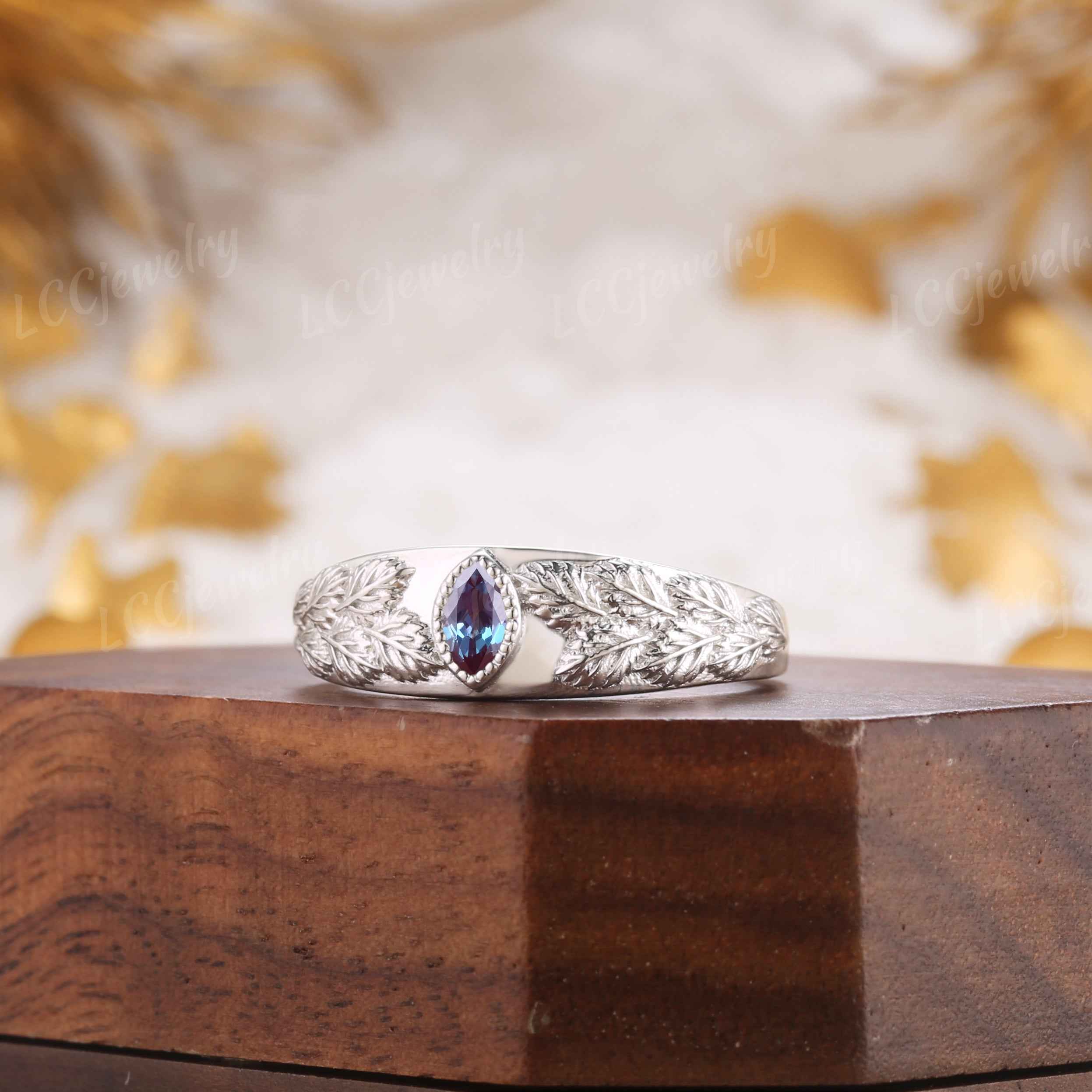 Leaf Inspired | Alexandrite Men's Wedding Signet Ring