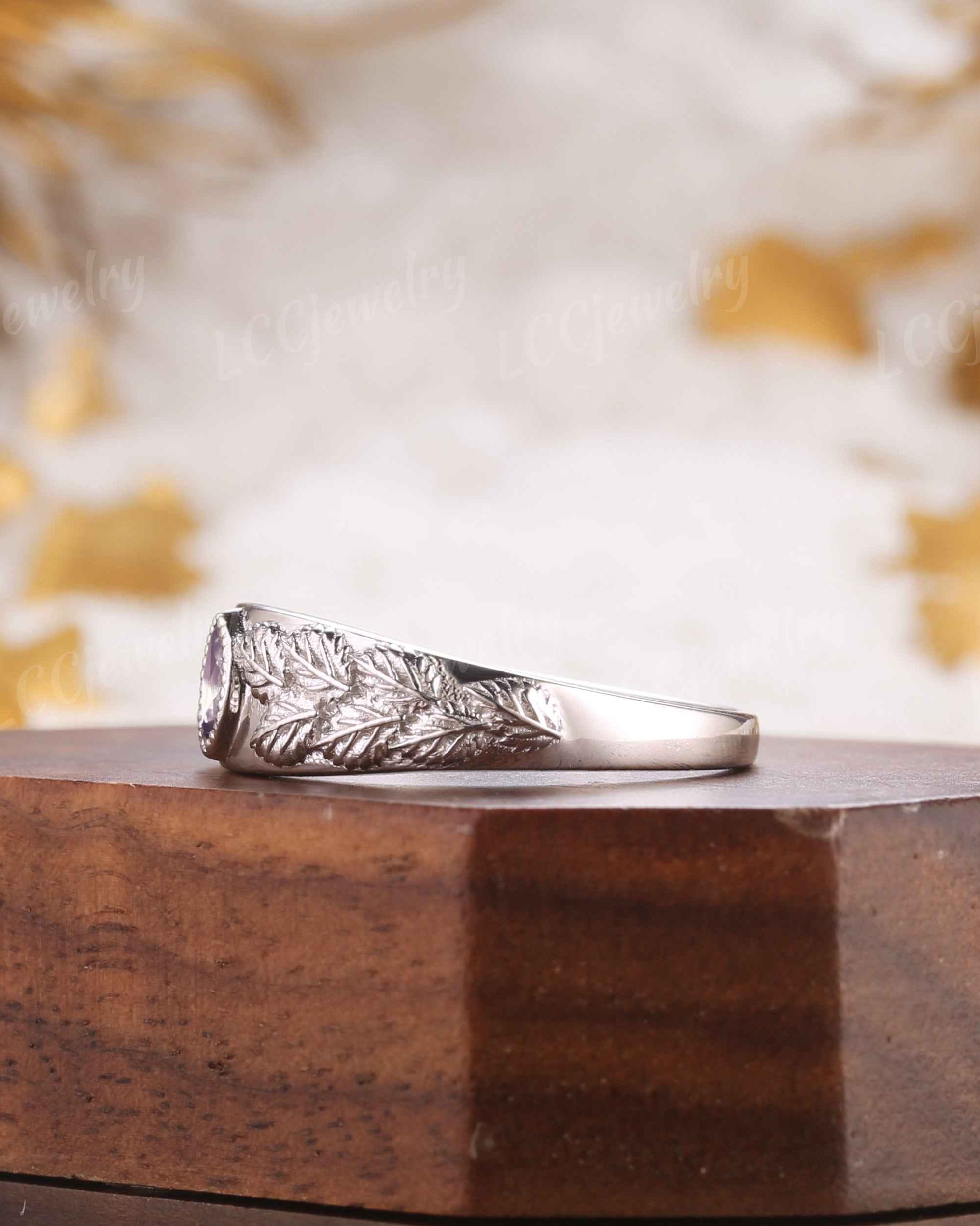 Leaf Inspired | Alexandrite Men's Wedding Signet Ring