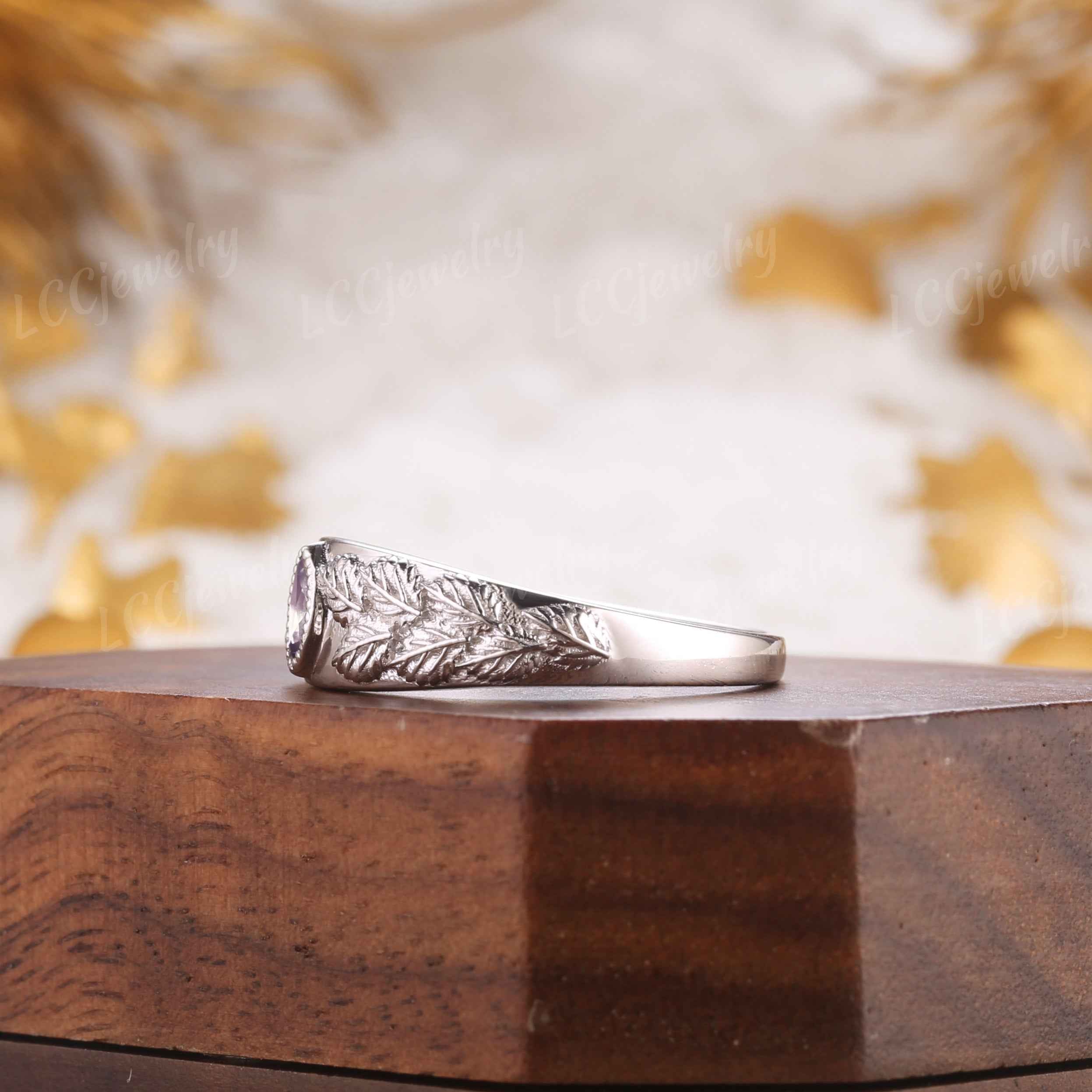 Leaf Inspired | Alexandrite Men's Wedding Signet Ring