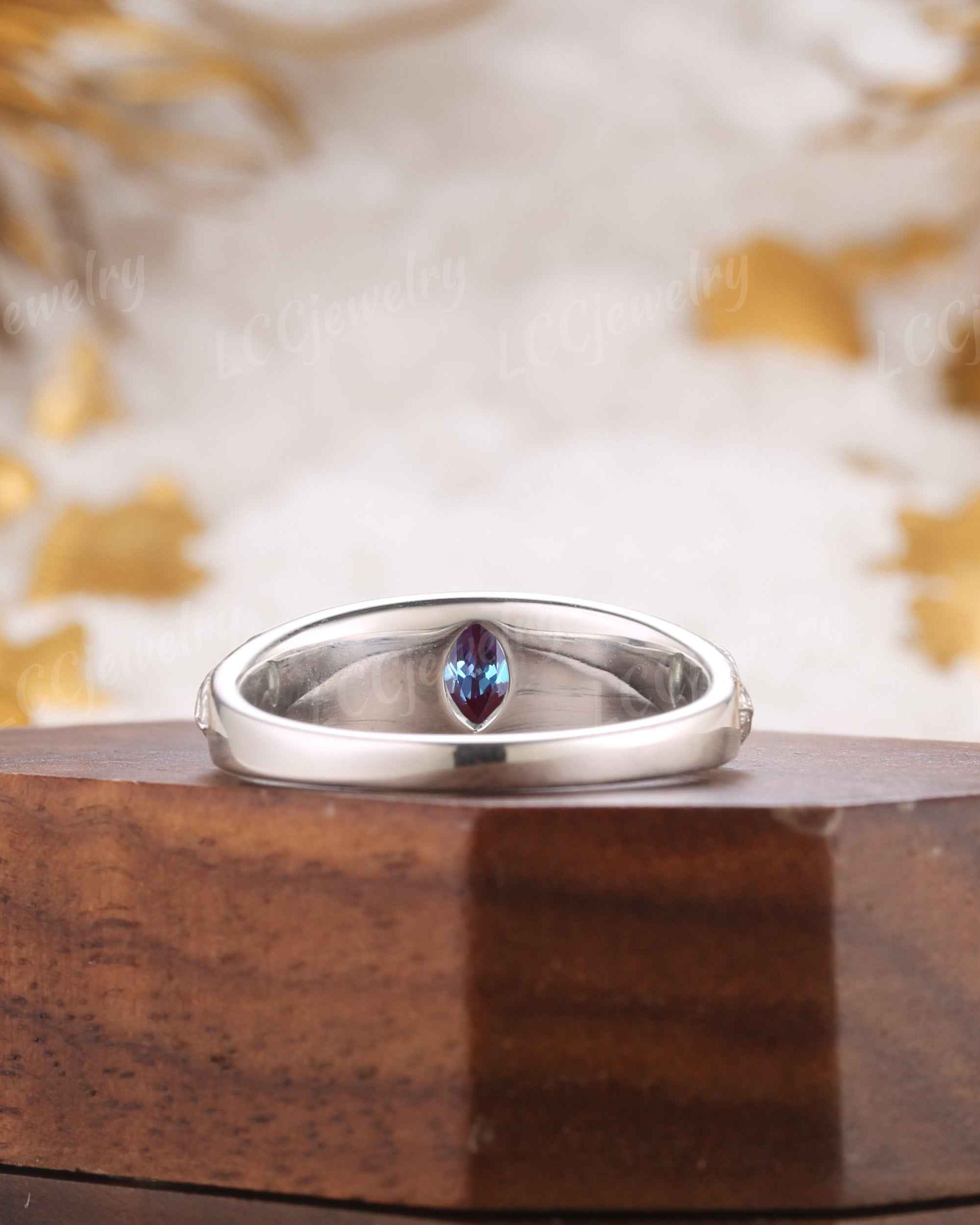 Leaf Inspired | Alexandrite Men's Wedding Signet Ring