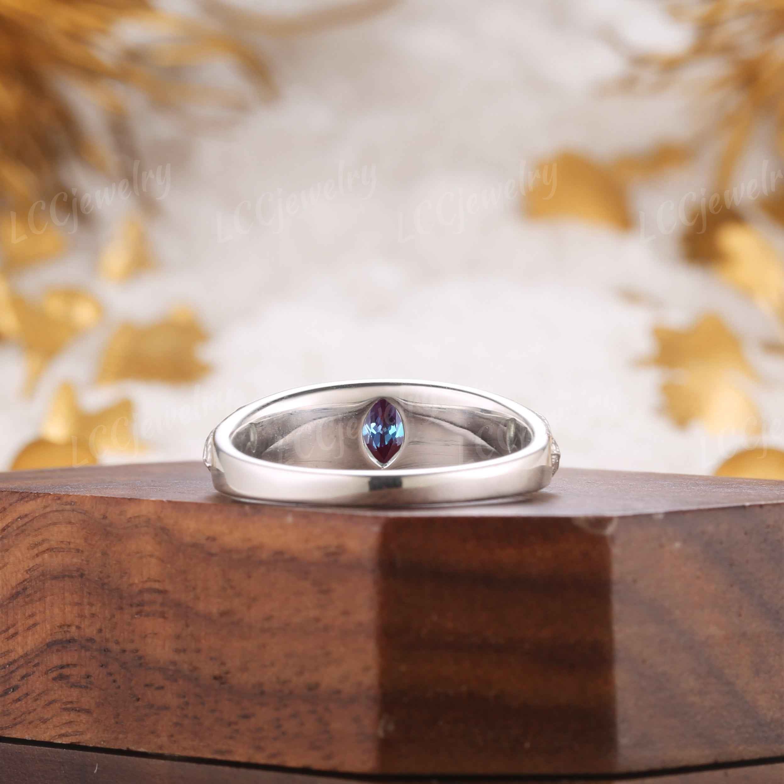 Leaf Inspired | Alexandrite Men's Wedding Signet Ring