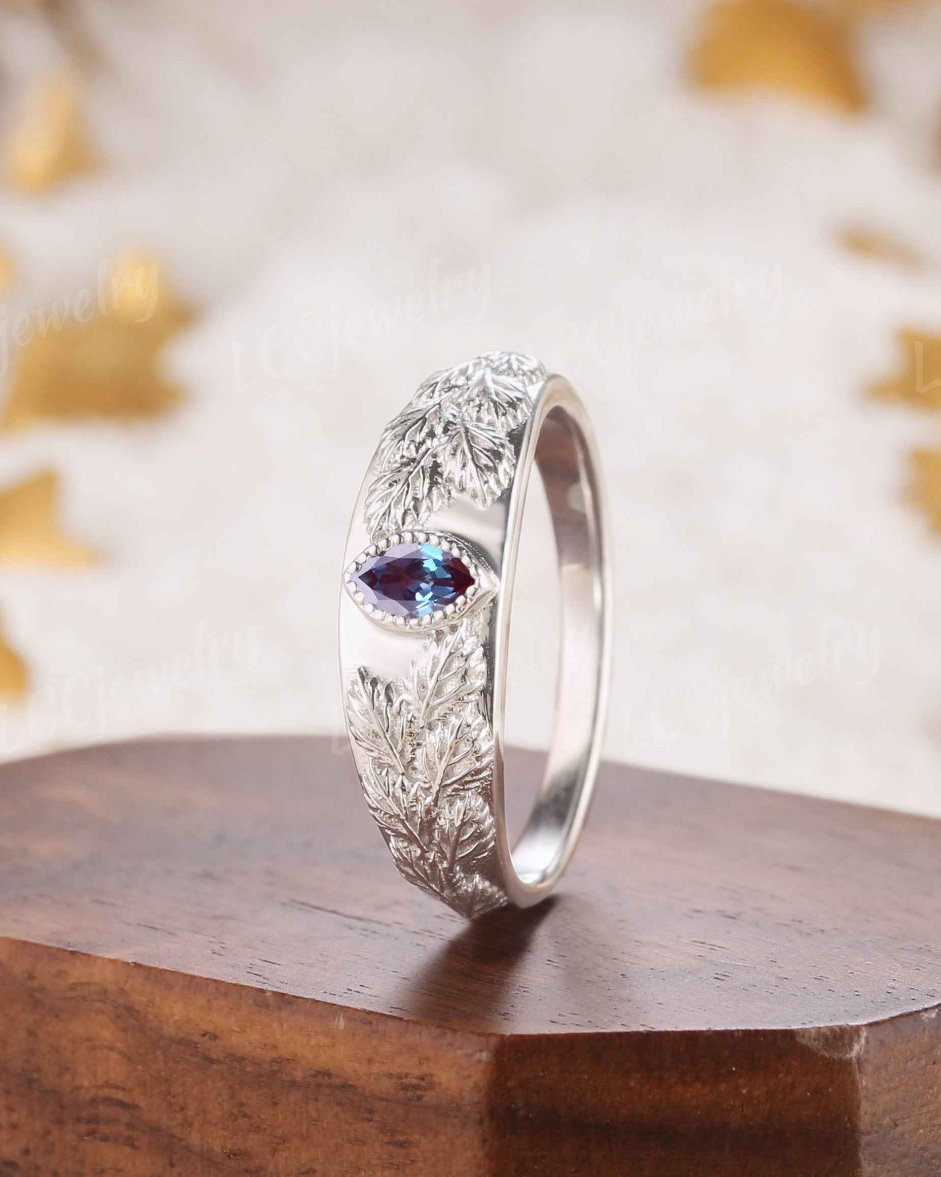 Leaf Inspired | Alexandrite Men's Wedding Signet Ring