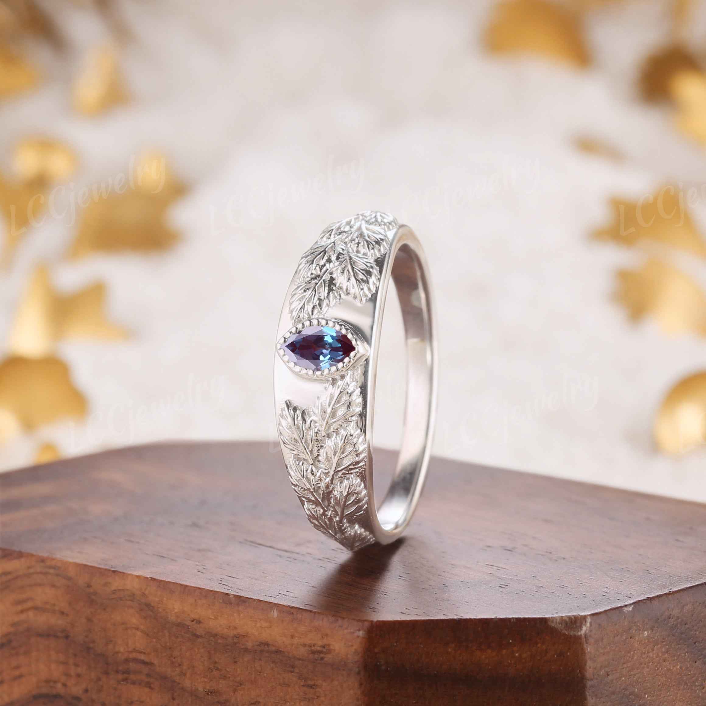 Leaf Inspired | Alexandrite Men's Wedding Signet Ring
