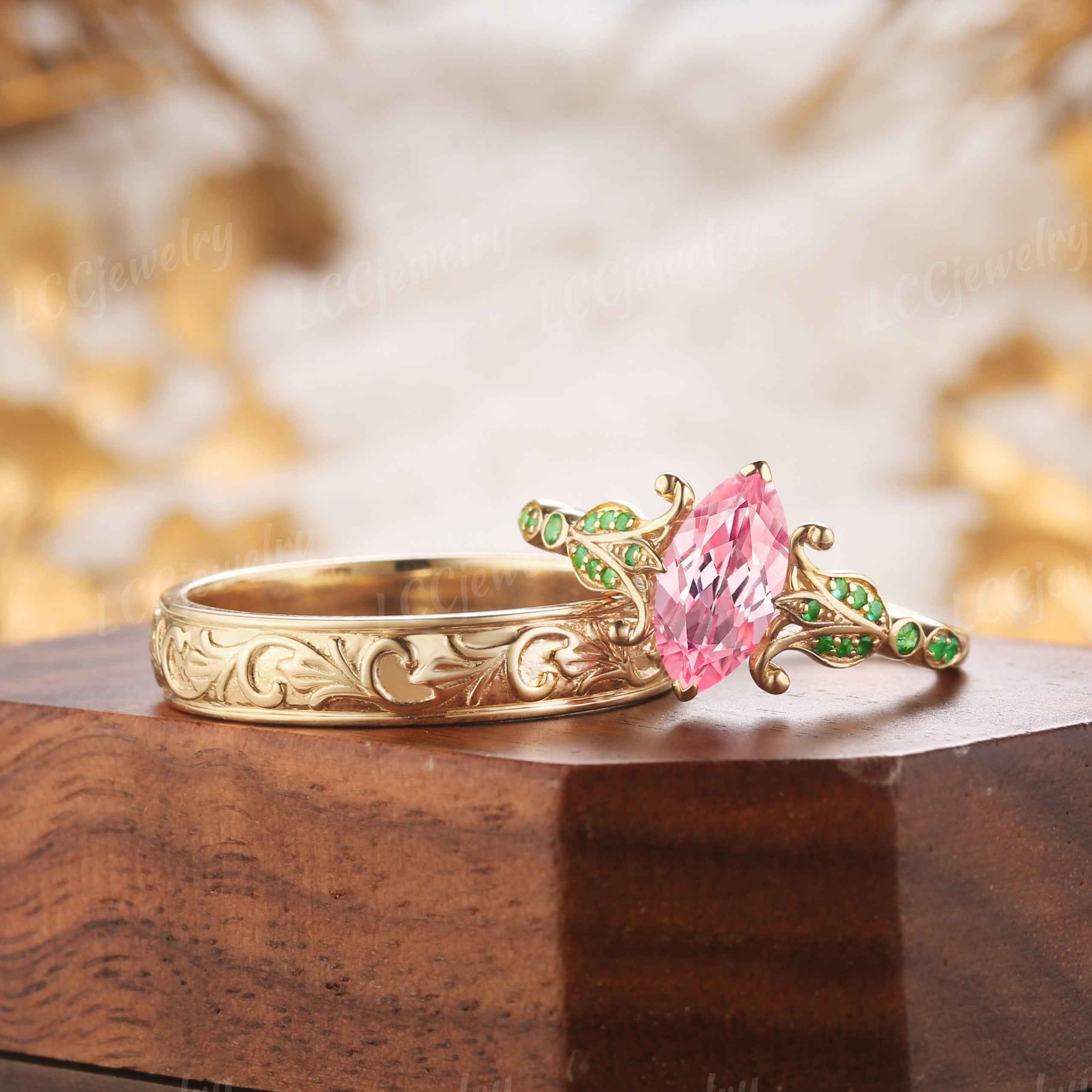 Floral Inspired | 2pcs Iris Design Papalacha Couple Rings