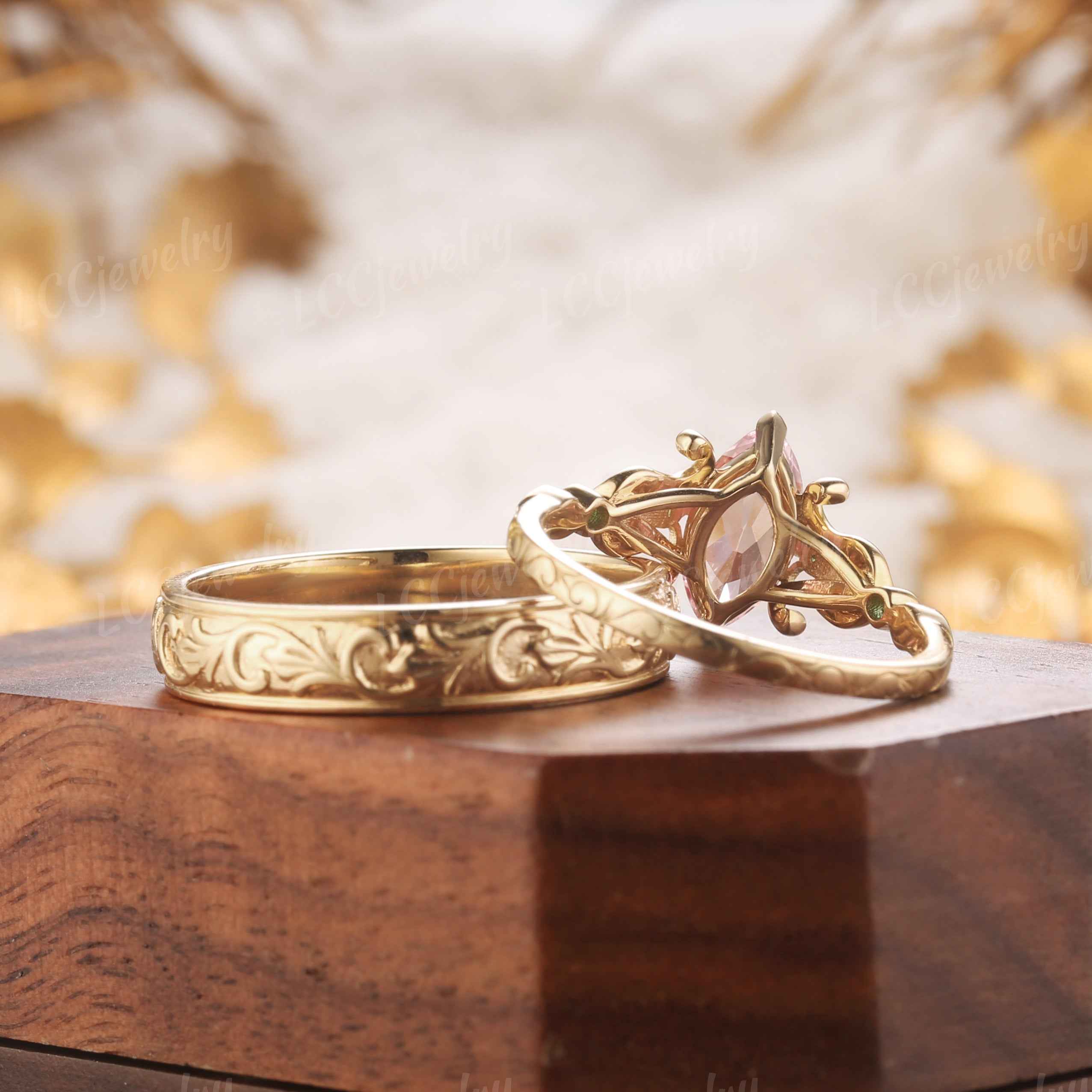 Floral Inspired | 2pcs Iris Design Papalacha Couple Rings