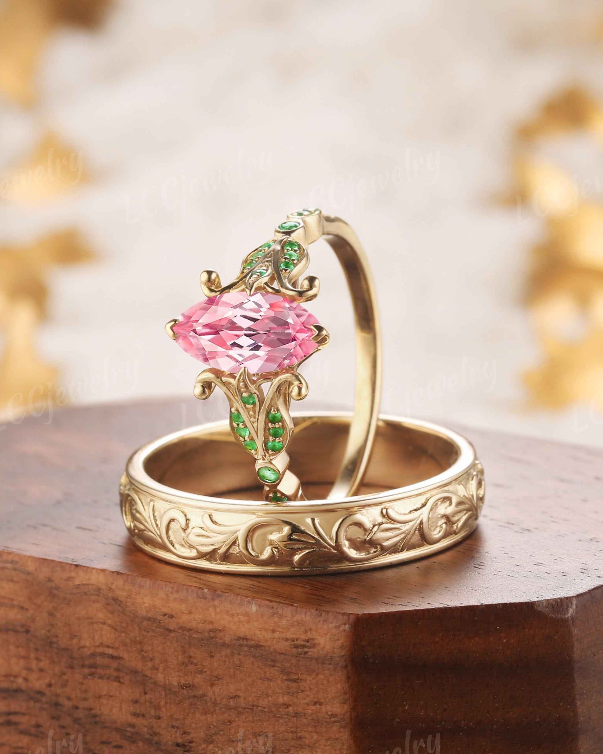 Floral Inspired | 2pcs Iris Design Papalacha Couple Rings