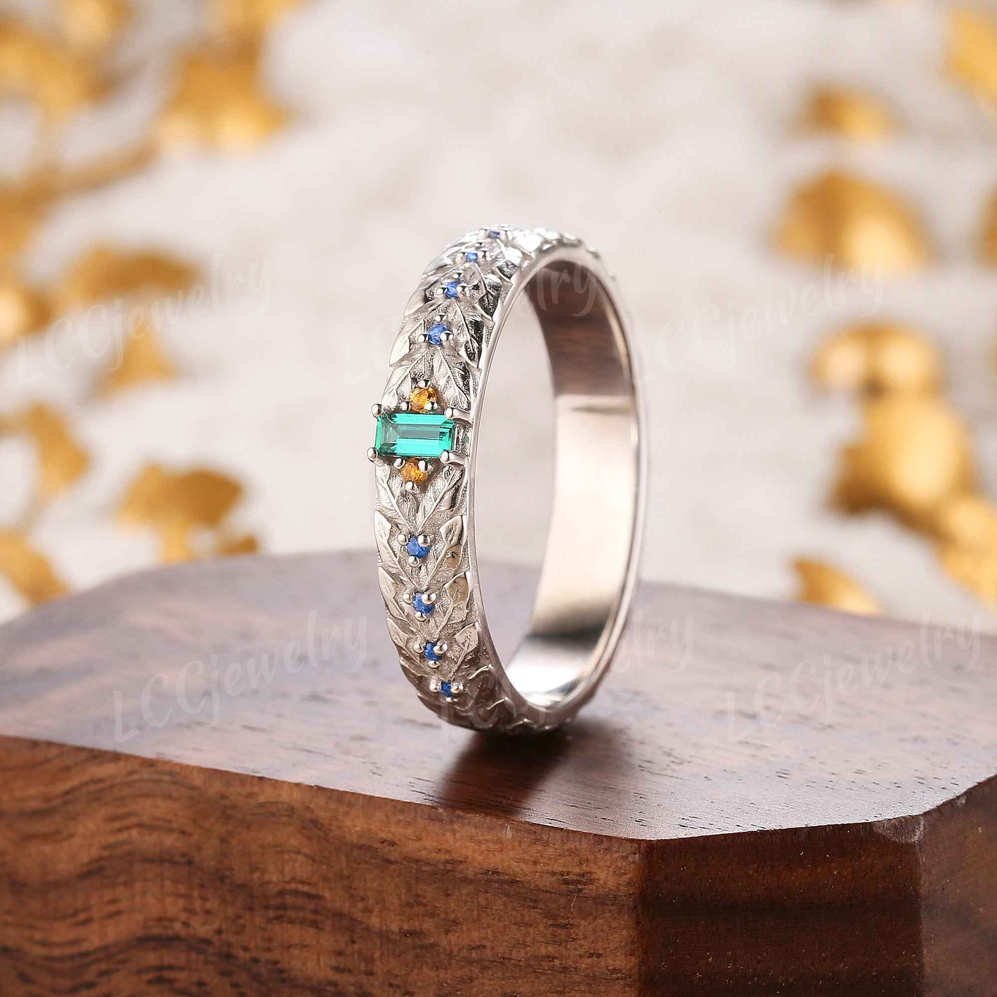 Leaf Inspired | Papalacha & Sapphire Laurel Leaf Wedding Band