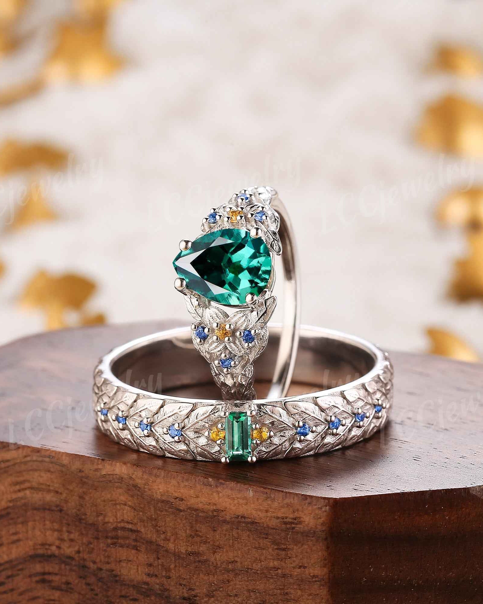 Leaf Inspired | Papalacha Laurel Leaf Design Couple Rings Set 2pcs