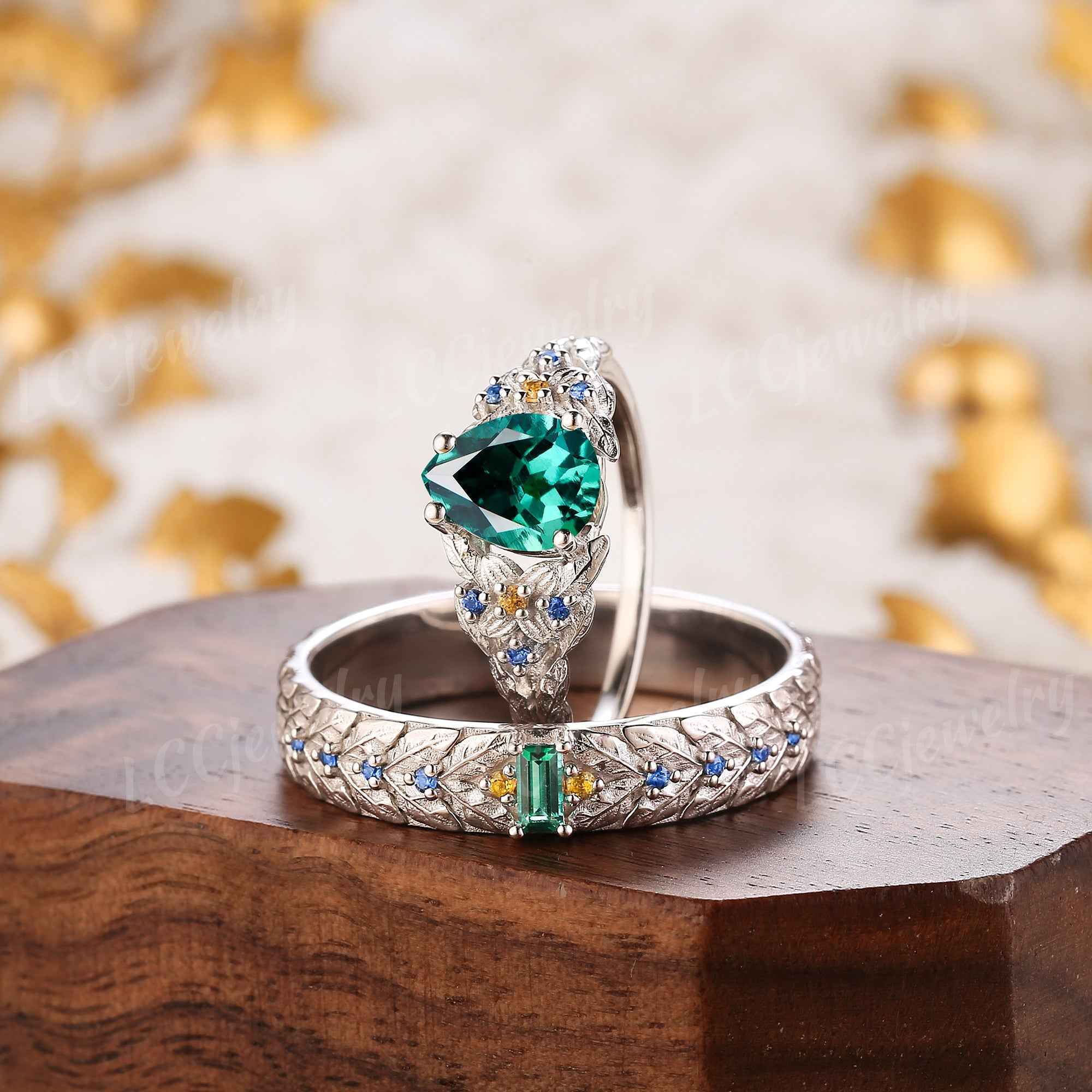 Leaf Inspired | Papalacha Laurel Leaf Design Couple Rings Set 2pcs