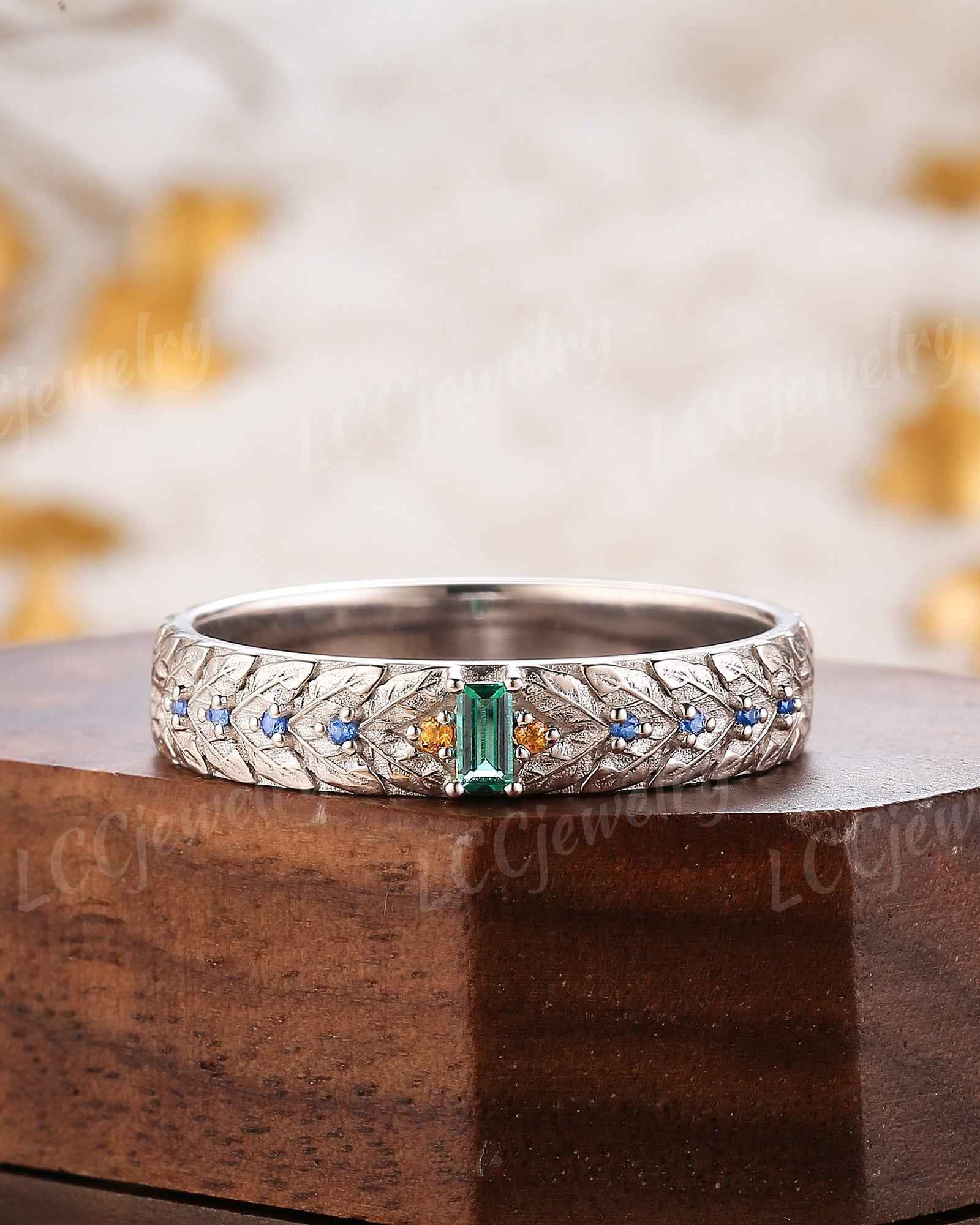 Leaf Inspired | Papalacha & Sapphire Laurel Leaf Wedding Band