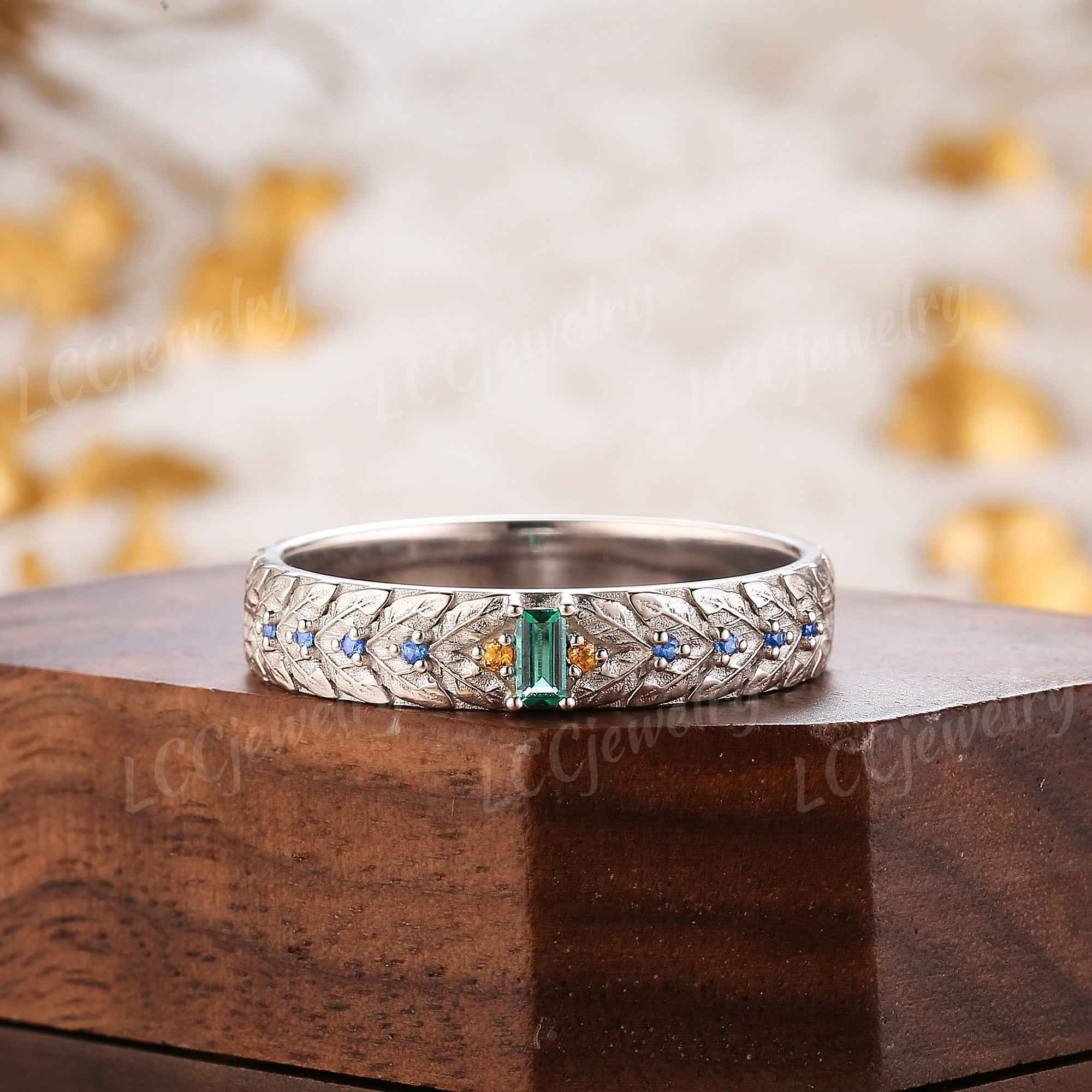 Leaf Inspired | Papalacha & Sapphire Laurel Leaf Wedding Band