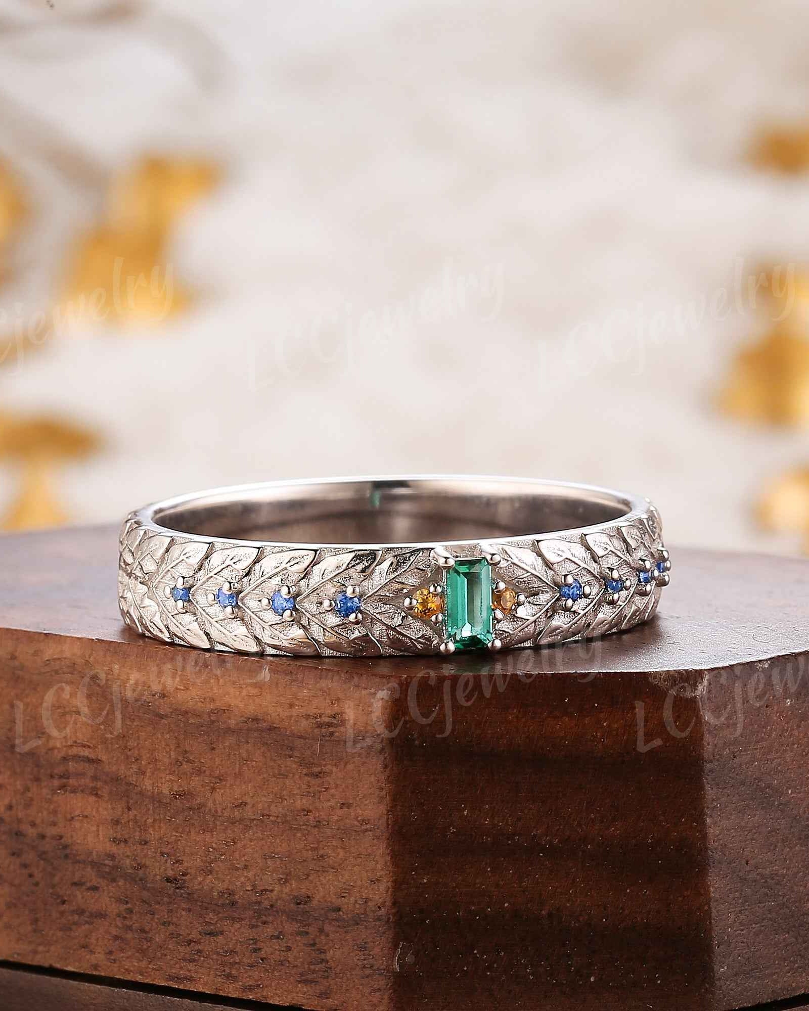 Leaf Inspired | Papalacha & Sapphire Laurel Leaf Wedding Band